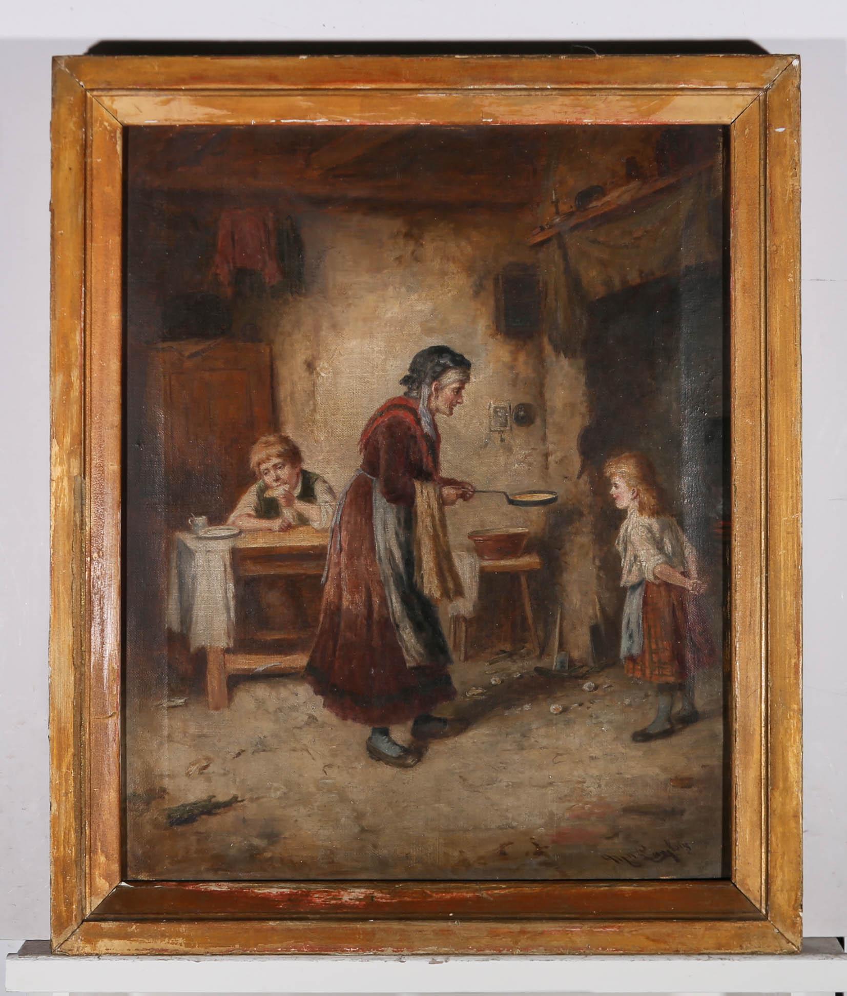 Huile de Mark William Langlois (1848-1924), fin du XIXe siècle, « Grandma's Pancakes » 2