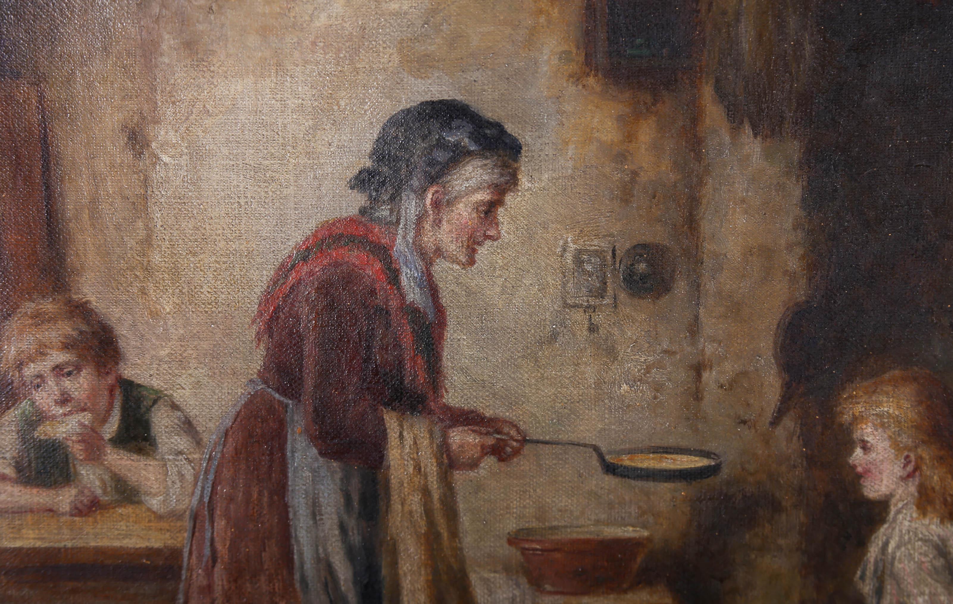 Huile de Mark William Langlois (1848-1924), fin du XIXe siècle, « Grandma's Pancakes » 4