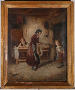Huile de Mark William Langlois (1848-1924), fin du XIXe siècle, « Grandma's Pancakes »