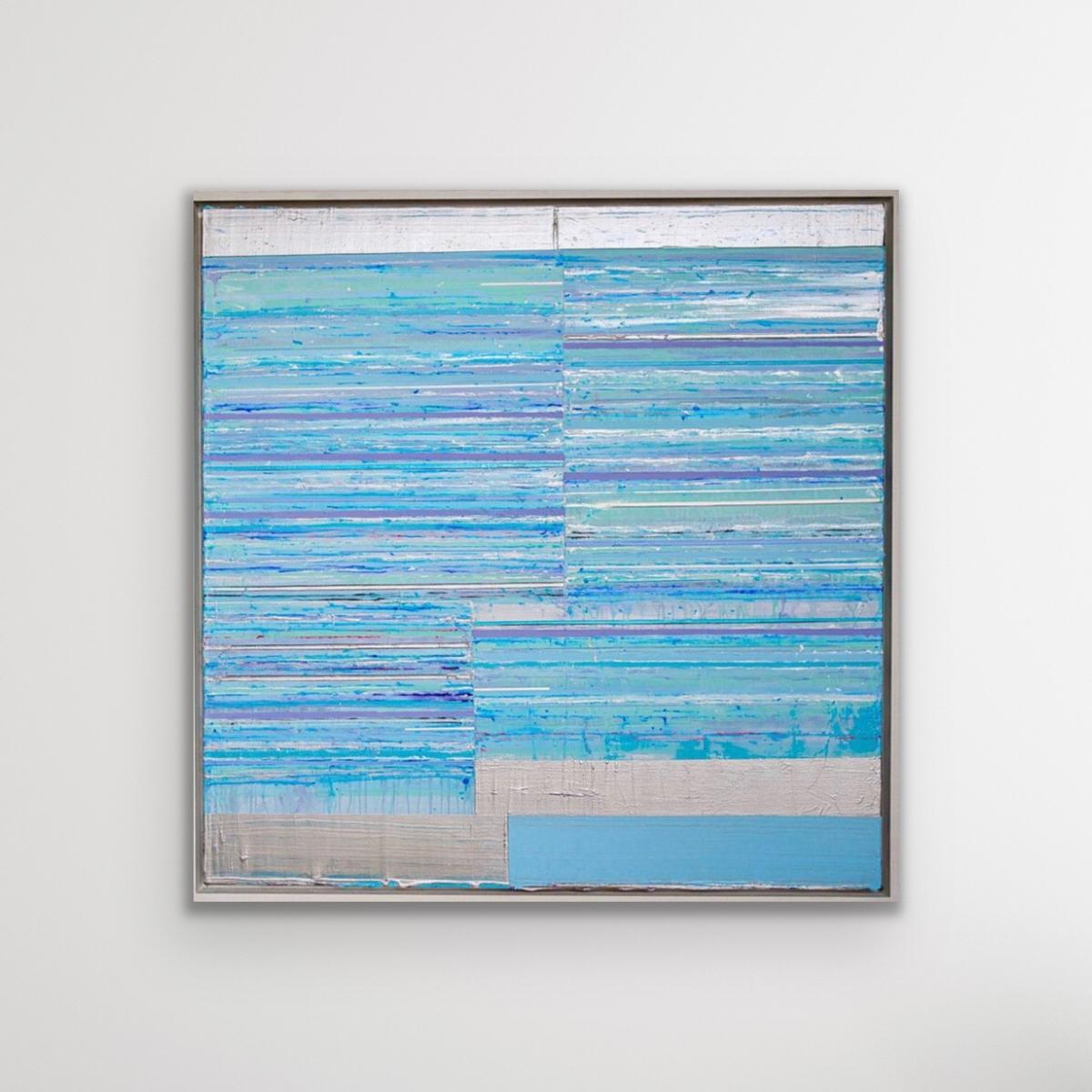 Aequor Infinitum - Blue, turquoise, white and silver striped abstract painting - Painting by Mark Zimmermann
