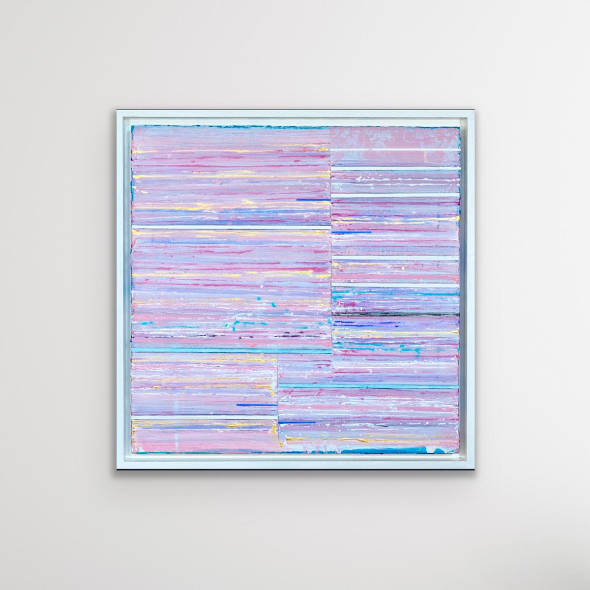 Domina - Pink, blue & yellow striped abstract painting - Painting by Mark Zimmermann