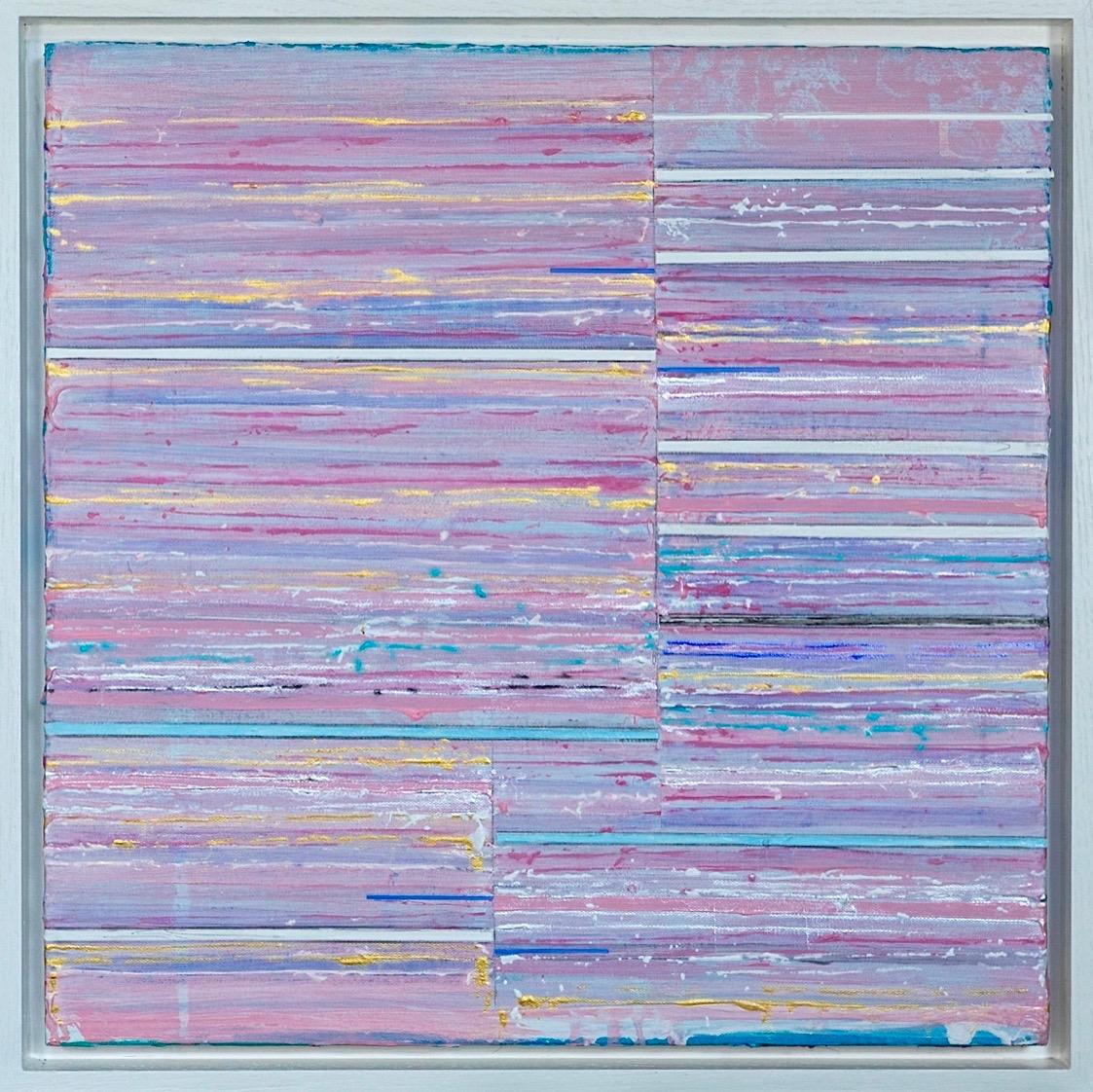 Mark Zimmermann Abstract Painting - Domina - Pink, blue & yellow striped abstract painting