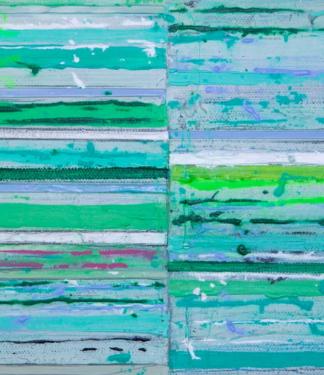 Ogham - Green striped abstract painting - Painting by Mark Zimmermann