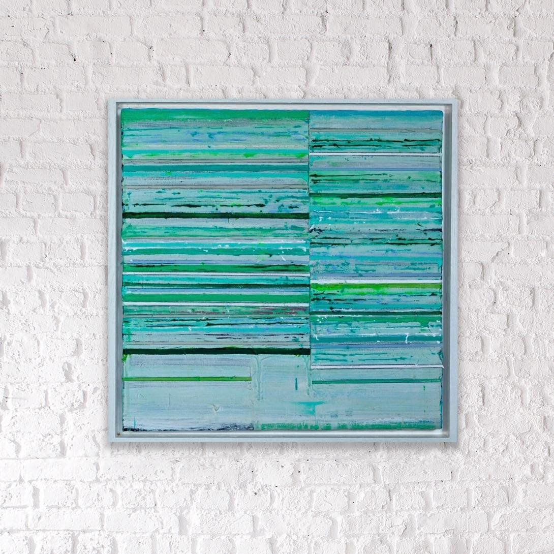 Ogham - Green striped abstract painting - Abstract Painting by Mark Zimmermann