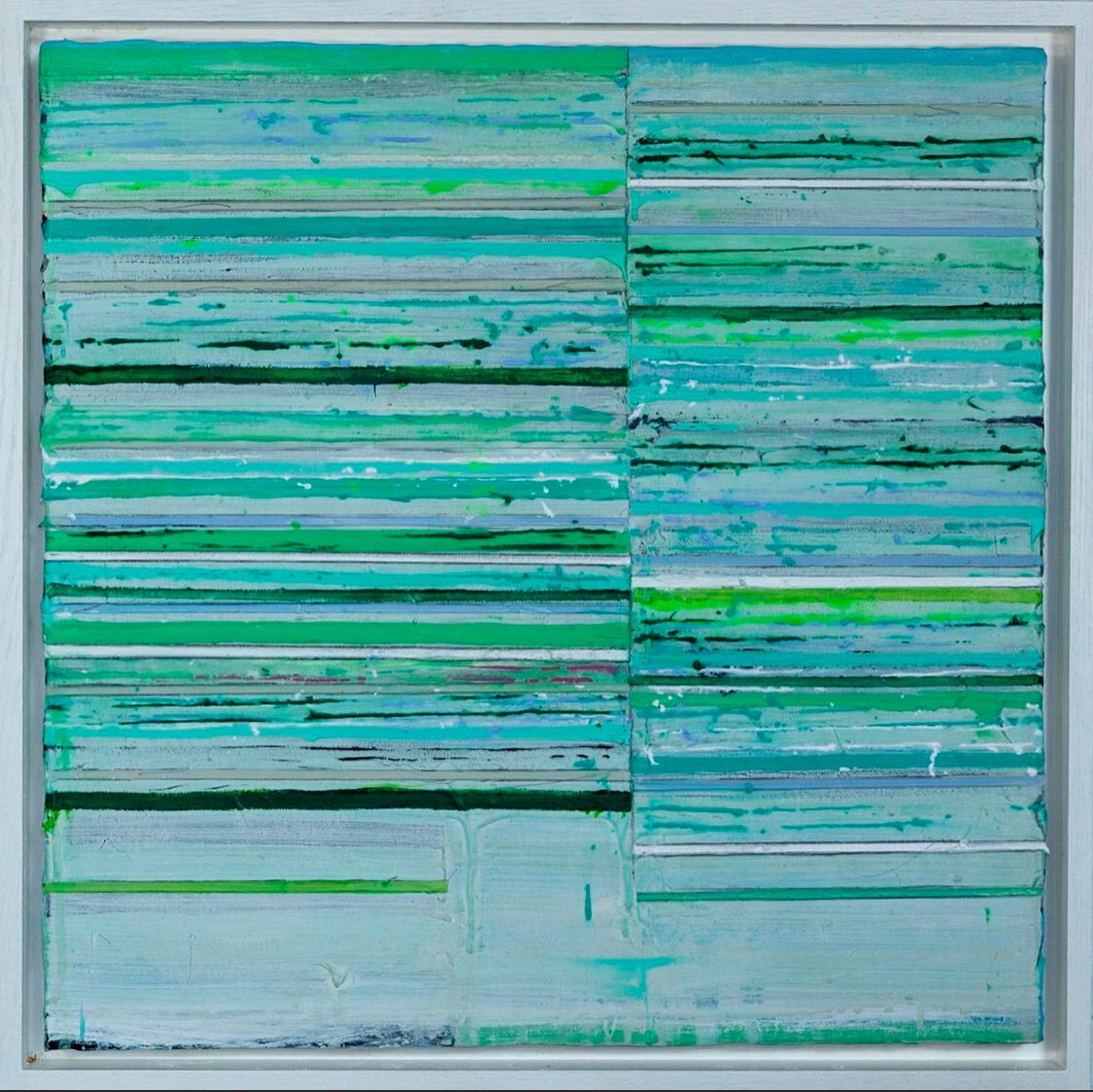 Mark Zimmermann Abstract Painting - Ogham - Green striped abstract painting