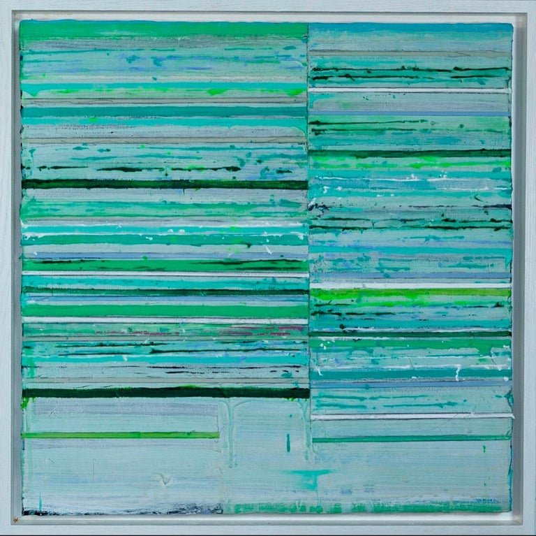 Mark Zimmermann Ogham Green striped abstract painting For Sale at