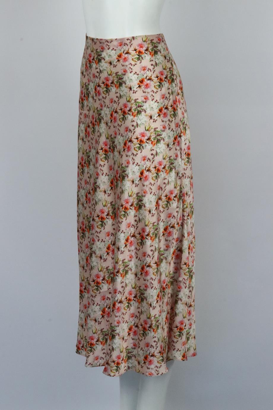 Markarian Floral Print Silk Satin Midi Skirt Us 10 Uk 14 In Excellent Condition In London, GB