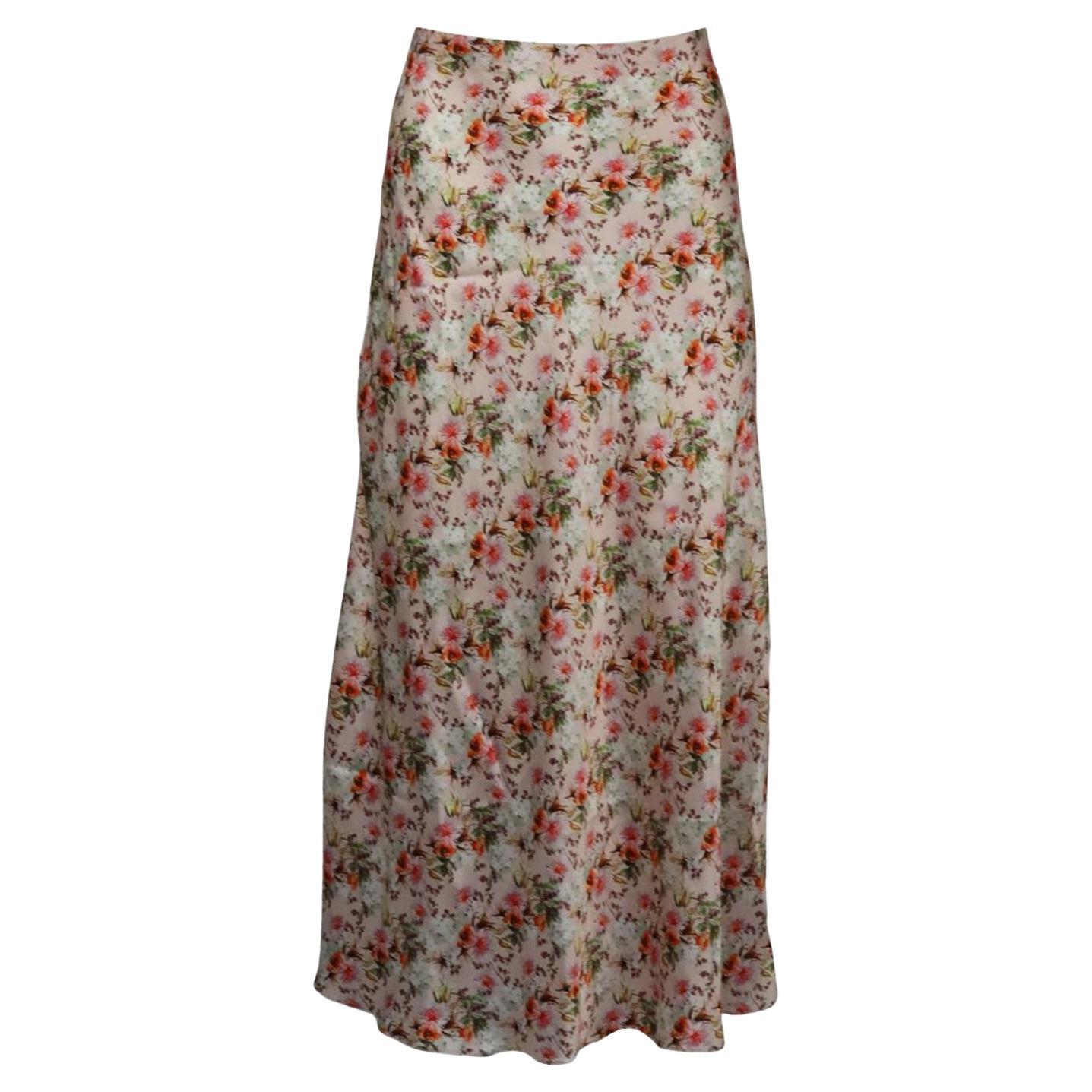 Markarian Floral Print Silk Satin Midi Skirt Us 10 Uk 14