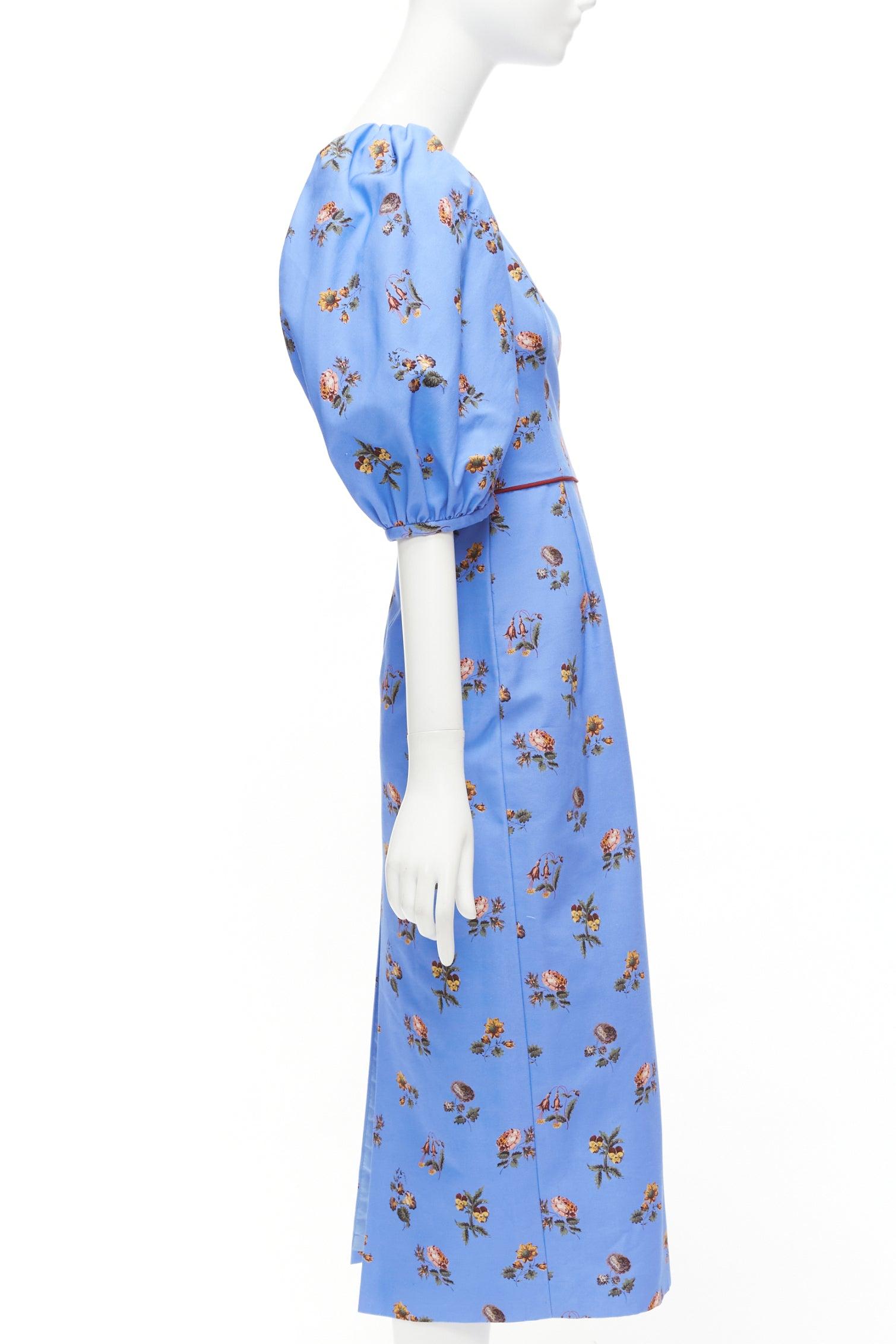 MARKARIAN Laurel blue cotton periwinkle floral print one shoulder dress US0 In New Condition For Sale In Hong Kong, NT