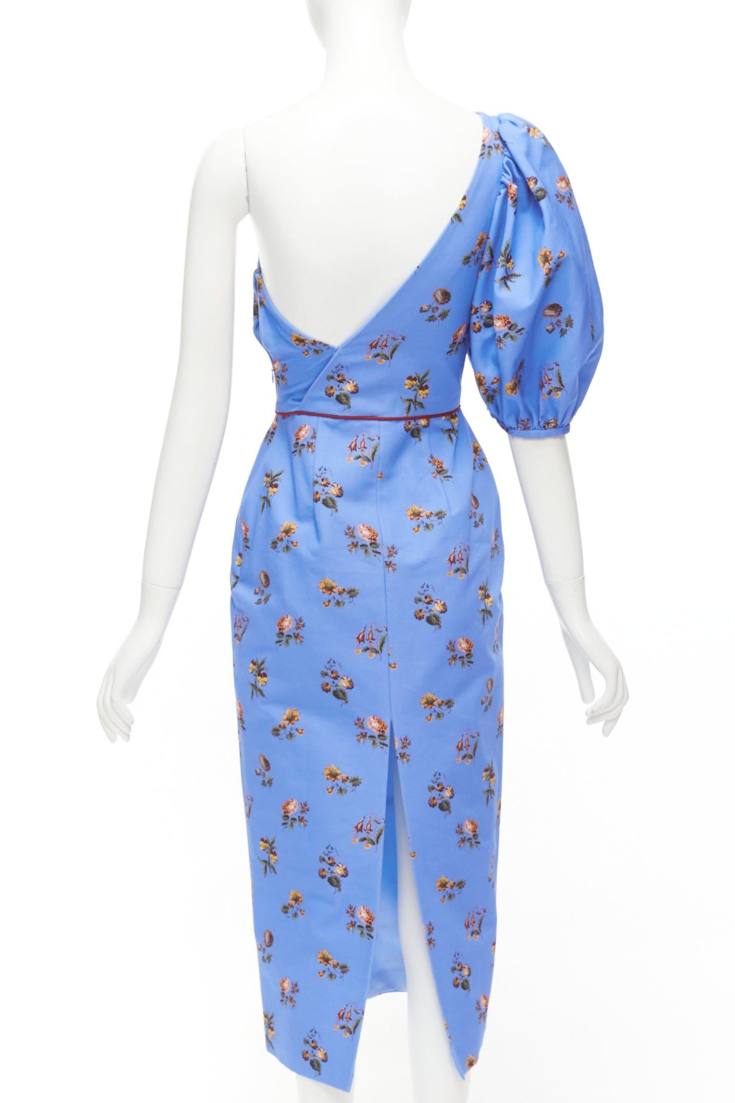 Women's MARKARIAN Laurel blue cotton periwinkle floral print one shoulder dress US0 For Sale