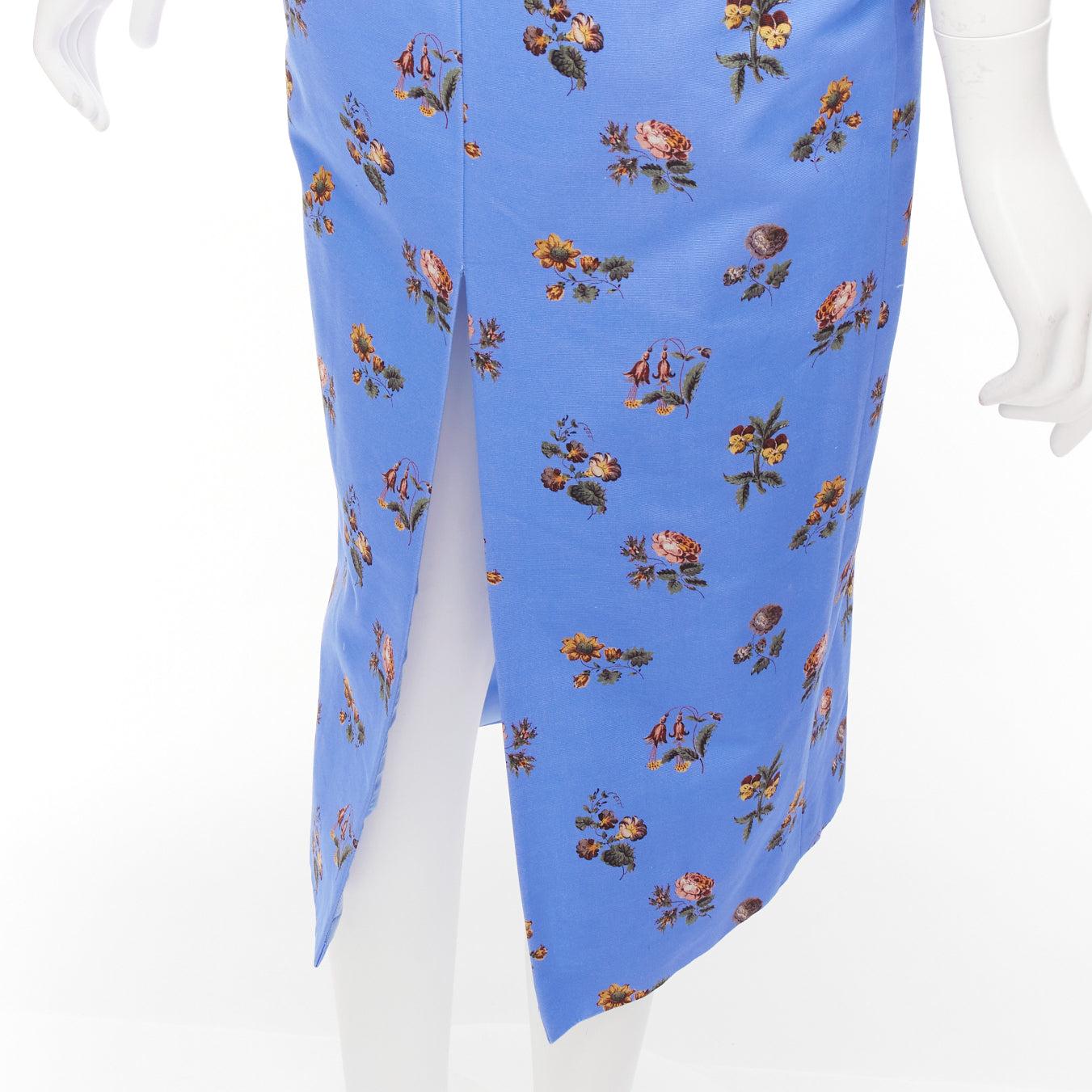 MARKARIAN Laurel blue cotton periwinkle floral print one shoulder dress US0 For Sale 2
