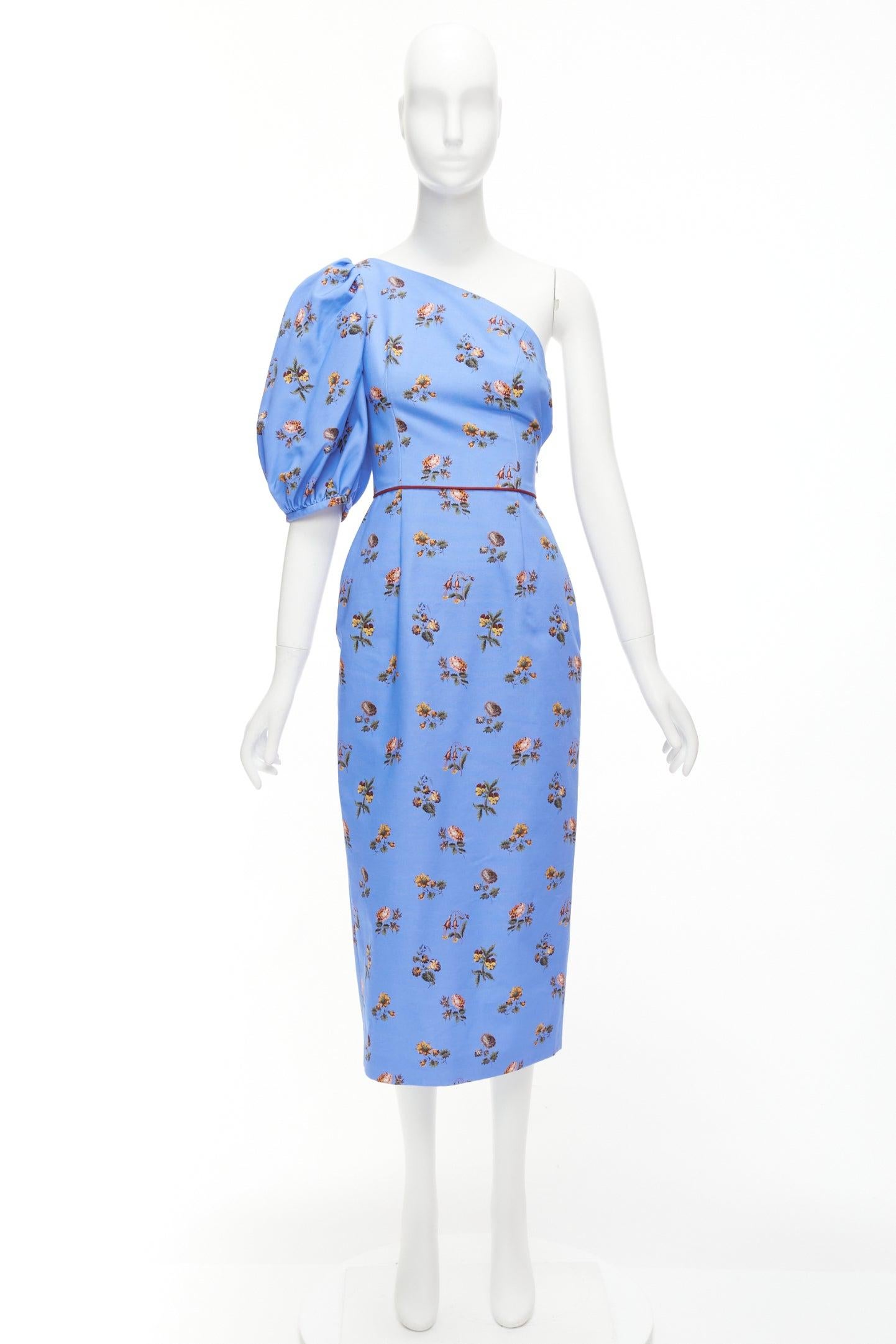 MARKARIAN Laurel blue cotton periwinkle floral print one shoulder dress US0 For Sale 5