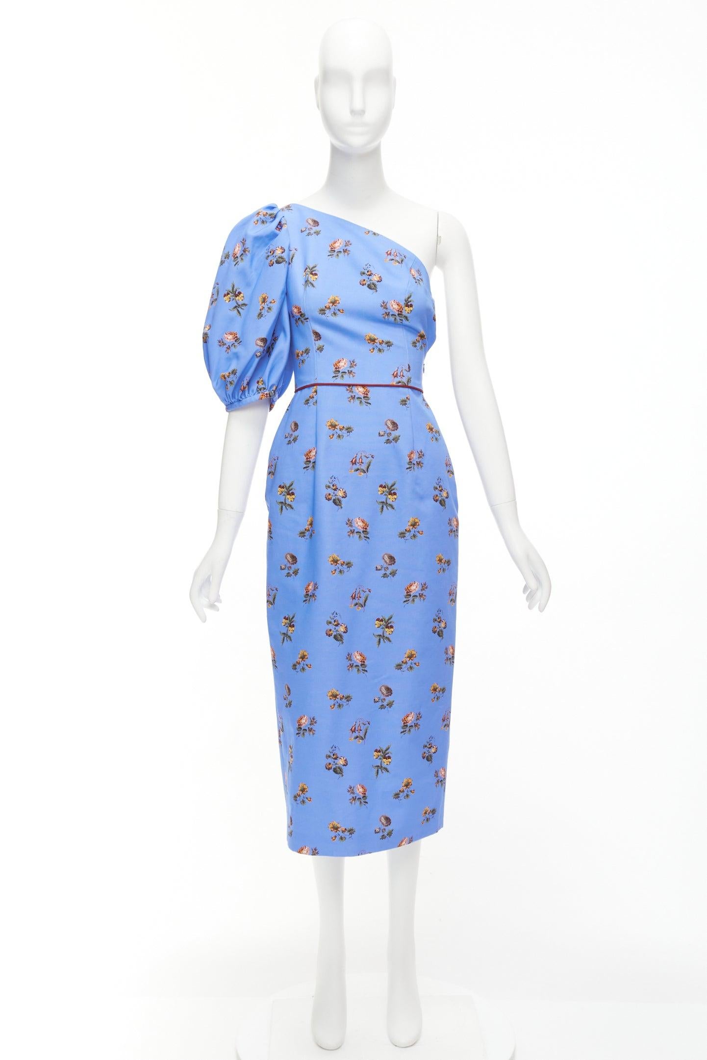 MARKARIAN Laurel blue cotton periwinkle floral print one shoulder dress US0 For Sale 4