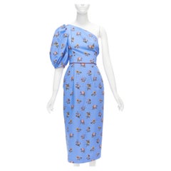 MARKARIAN Laurel blue cotton periwinkle floral print one shoulder dress US0