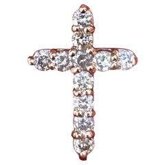 TRADE PRICING, 0.53 Carat Rose Gold Diamond Cross Pendant 14 Karat