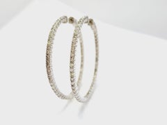 WEEK LONG CLEARANCE, 3.50ct Natural Diamond In-Out Hoop Earrings 14k White gold