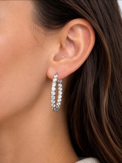 MARKDOWN, 9.26 Cts Natural diamonds Oval Hoop Earrings 14K White Gold
