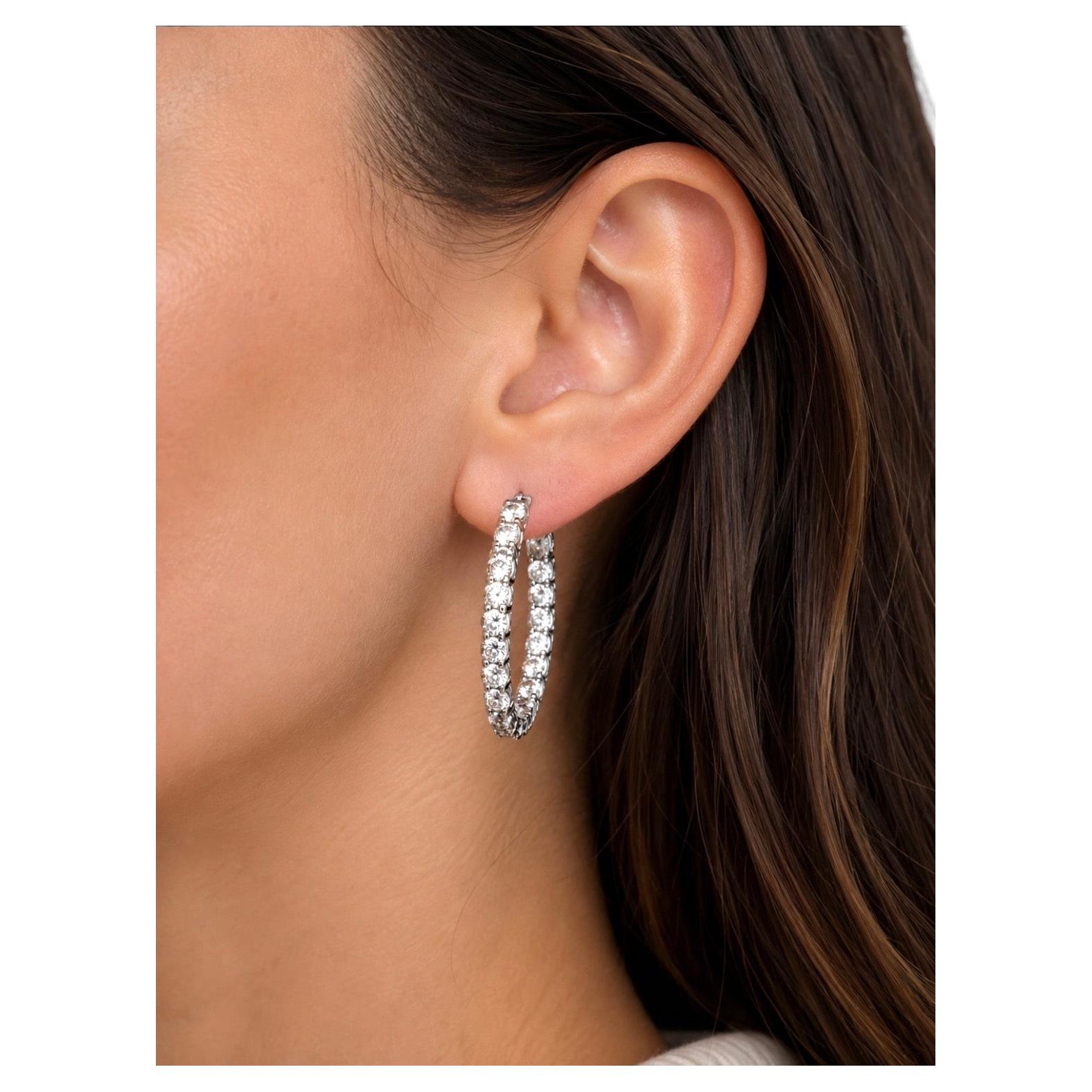PRECIO AL POR MAYOR, Pendientes de aro ovalados con diamantes naturales de 9,26 quilates, en oro blanco de 14K
