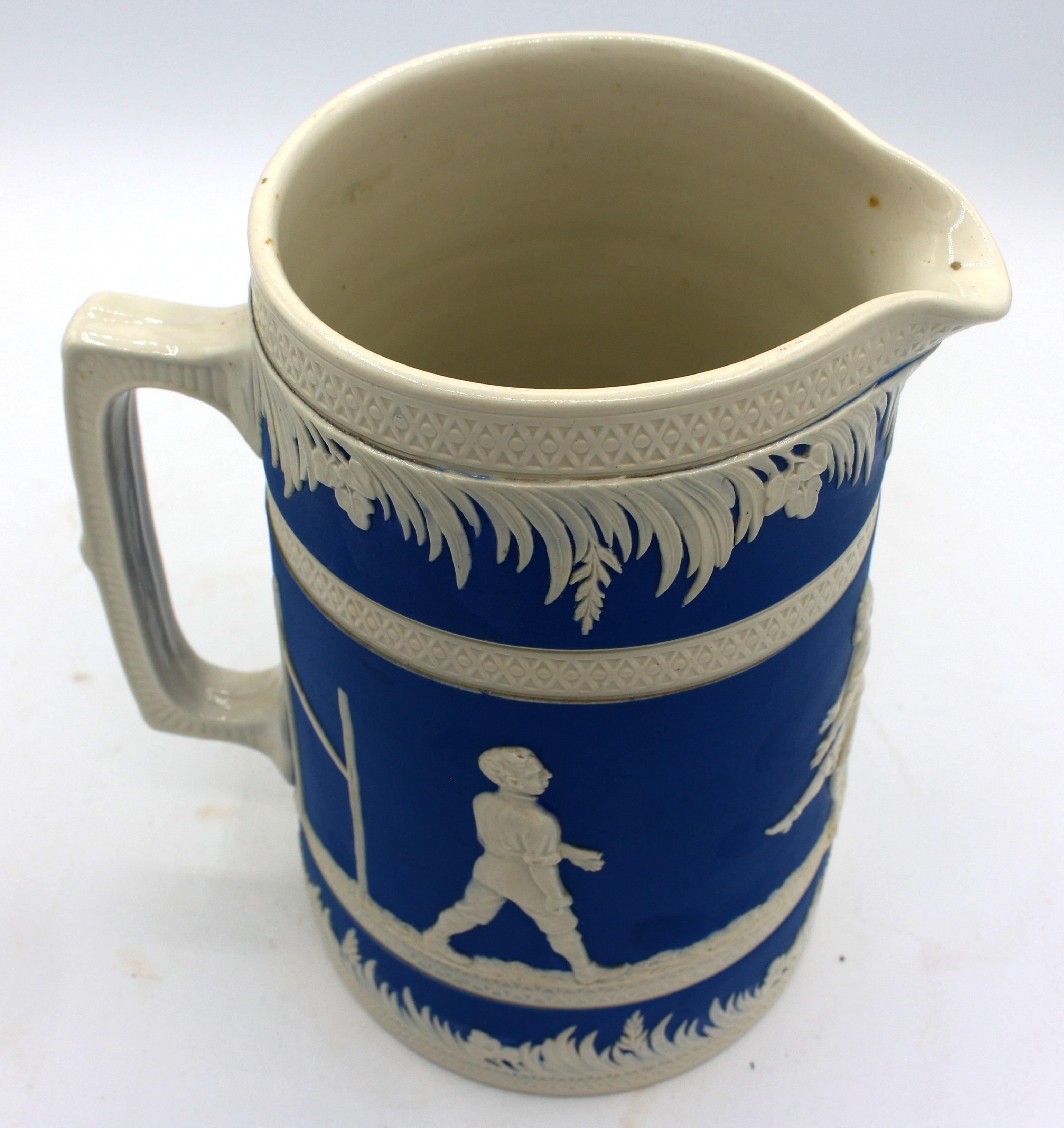 Marked 1895 American Football Motif Ceramic Pitcher by Copeland 1