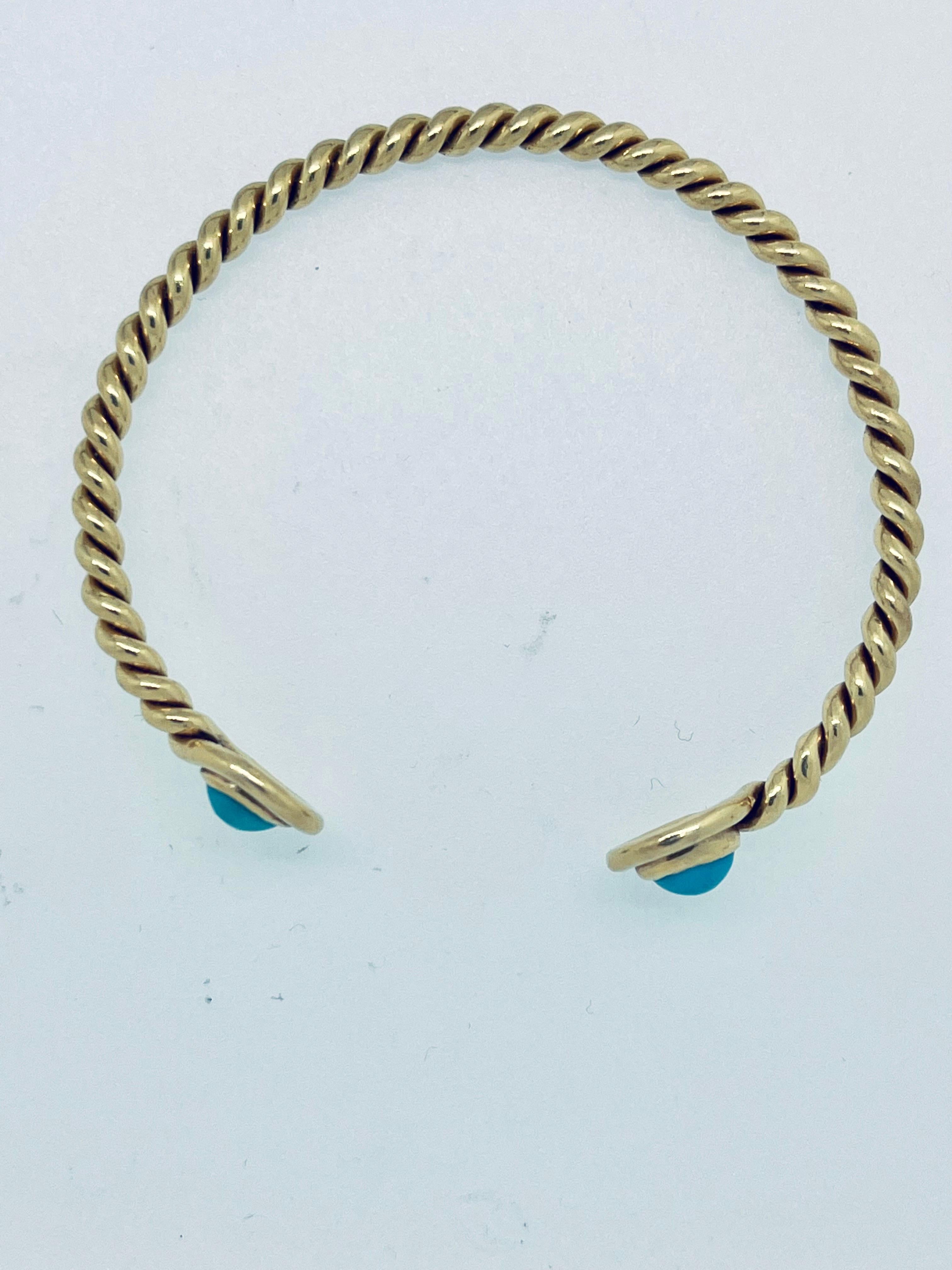 Modern 18 Carat Gold and Turquoise Bangle Bracelet, 16cm Circumference, circa 1970s For Sale
