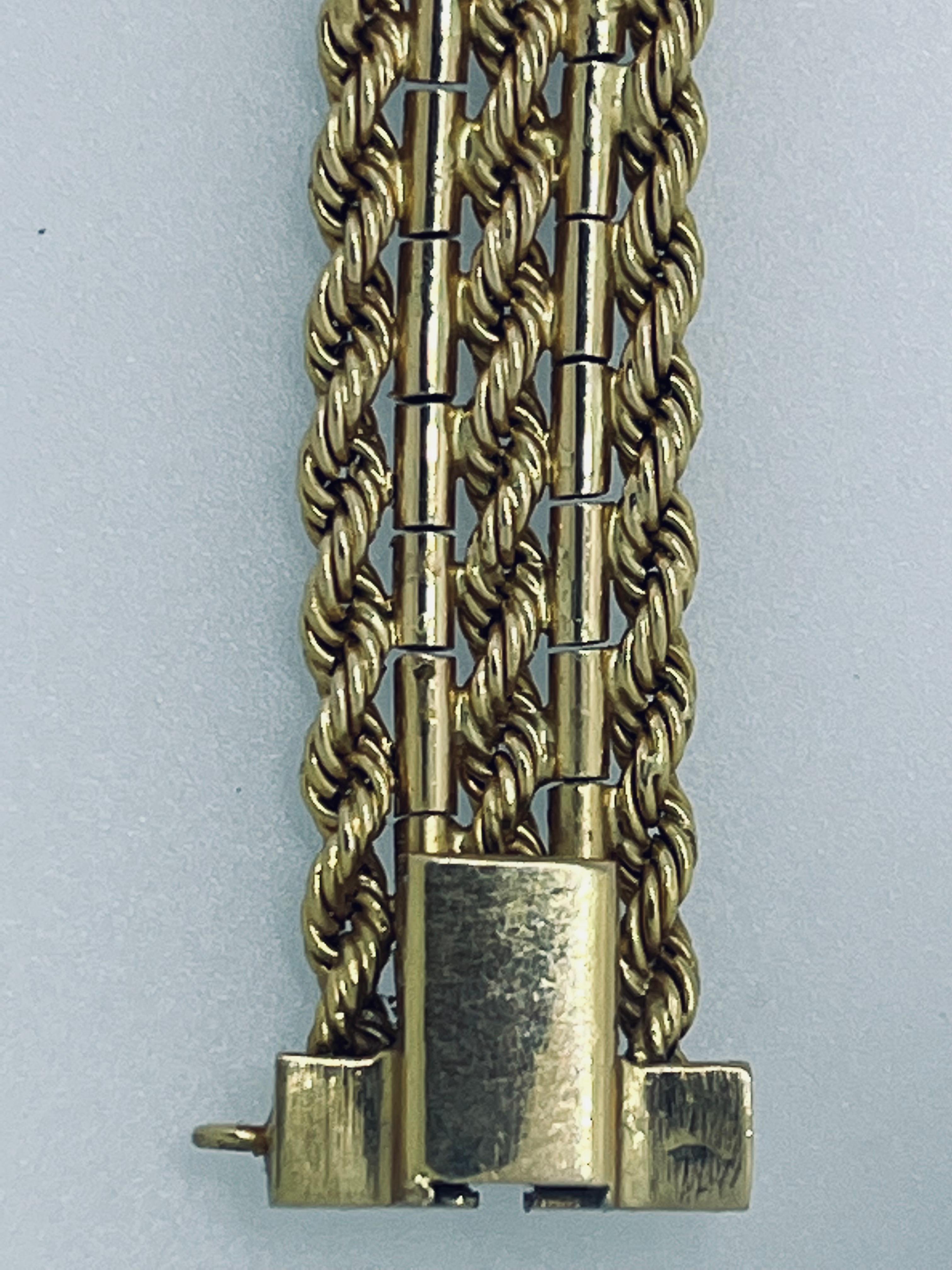Marked 18 Carat Three Row Rope Gold Italian Bracelet, Circa 1960s  For Sale 2