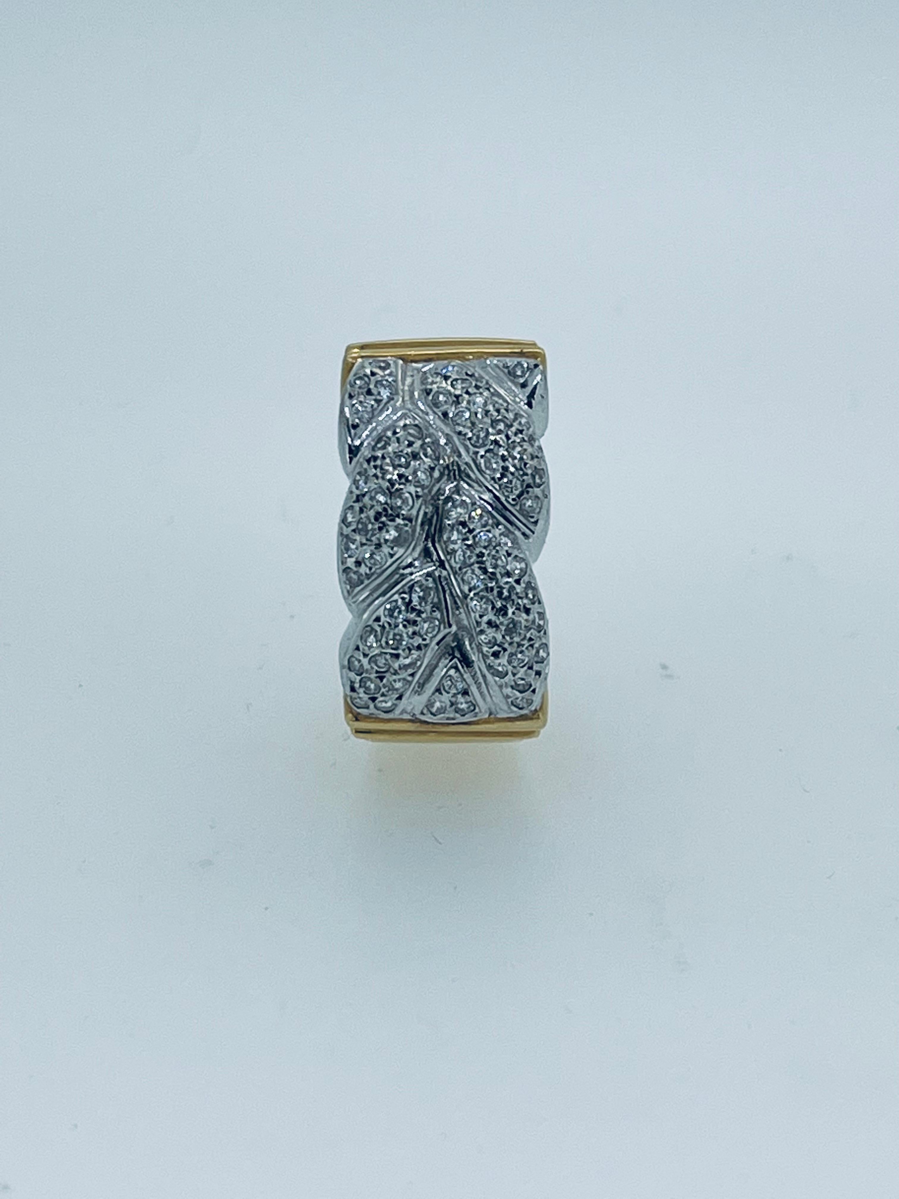 Women's Marked 18k, 70 Diamonds Set Rope Ring in White and Yellow Gold, circa 1960s For Sale