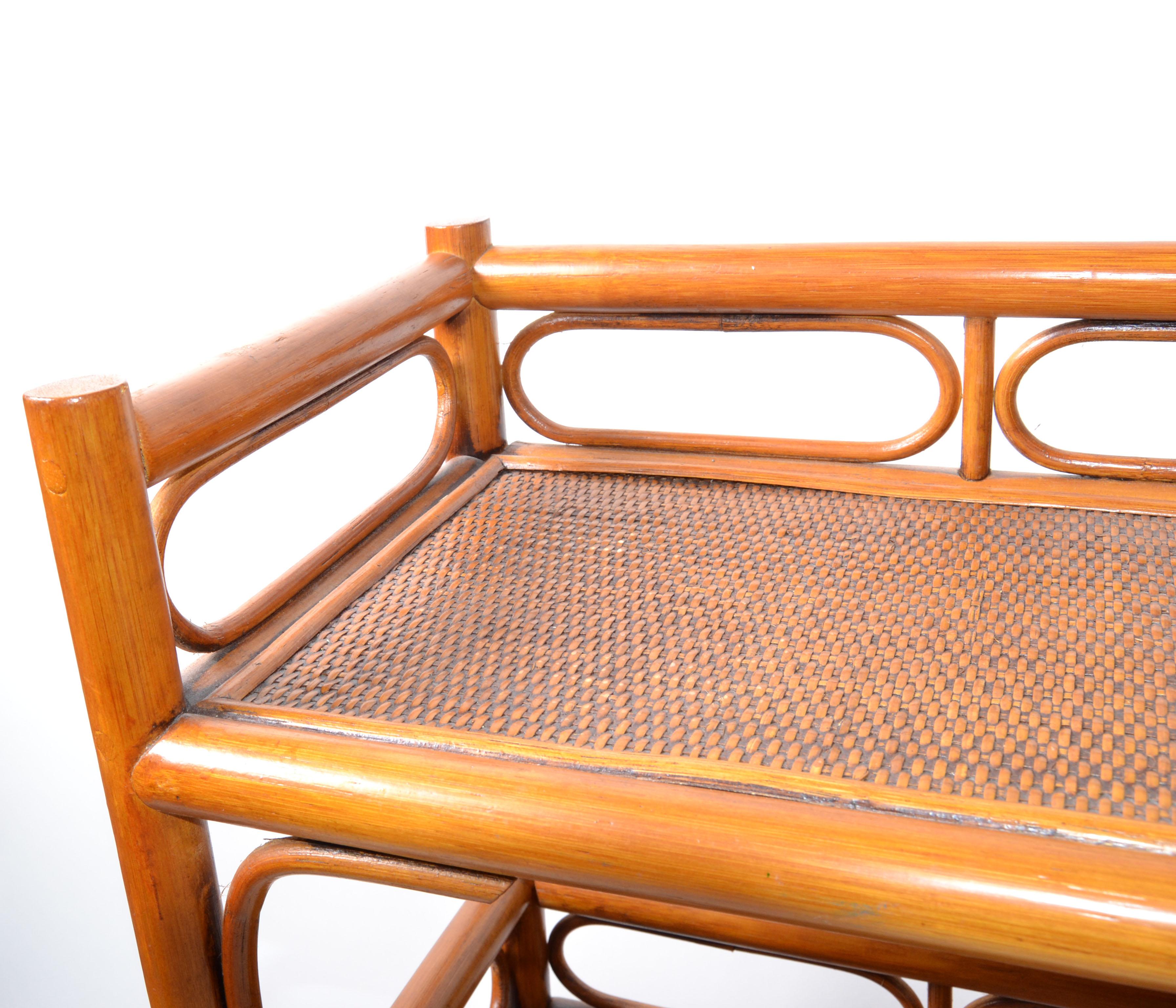 Bohemian Marked 3 Tier Rattan & Wicker Storage Shelf, Display Shelf Mid-Century Modern