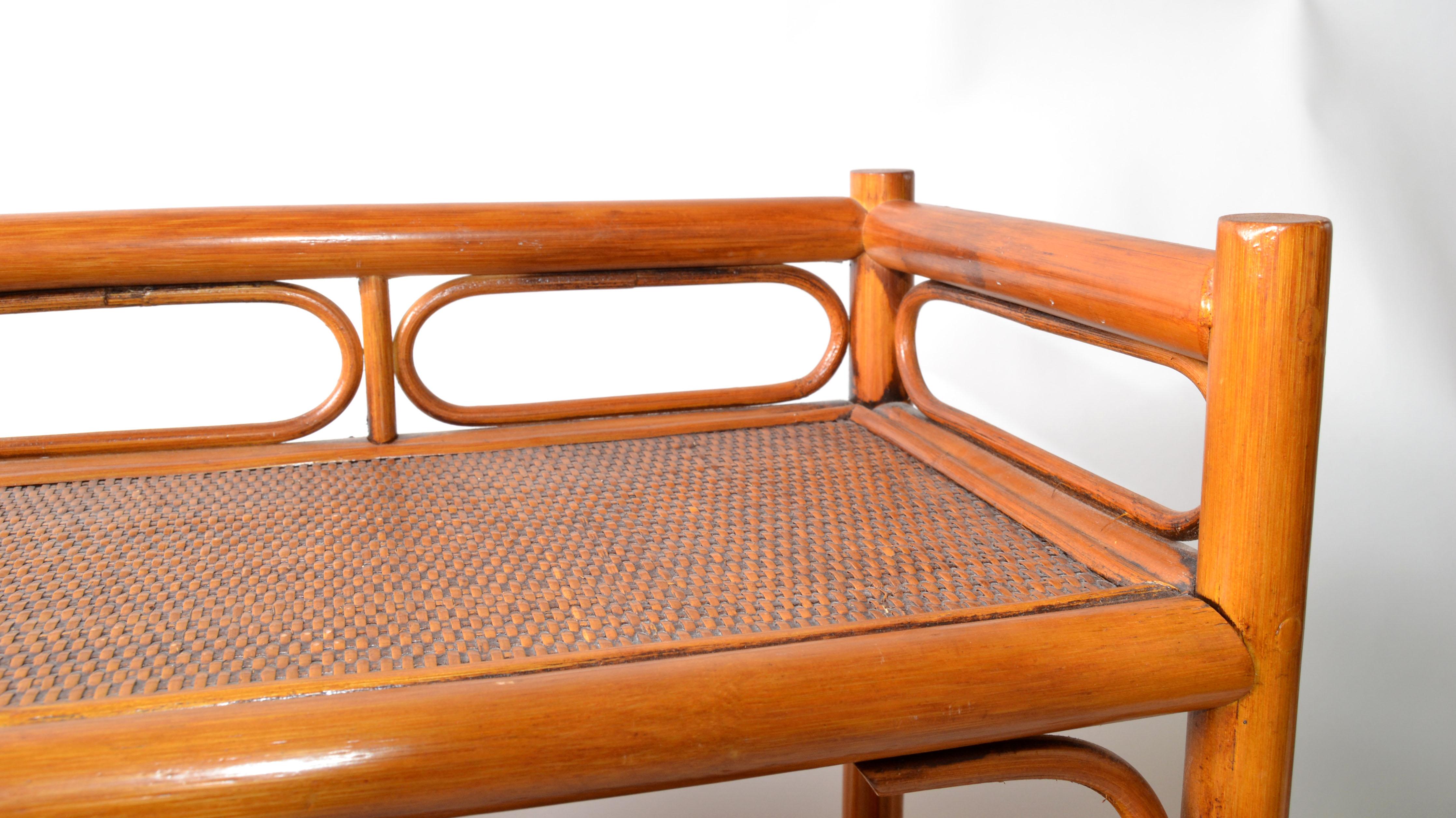 Hand-Crafted Marked 3 Tier Rattan & Wicker Storage Shelf, Display Shelf Mid-Century Modern