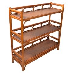 Marked 3 Tier Rattan & Wicker Storage Shelf, Display Shelf Mid-Century Modern
