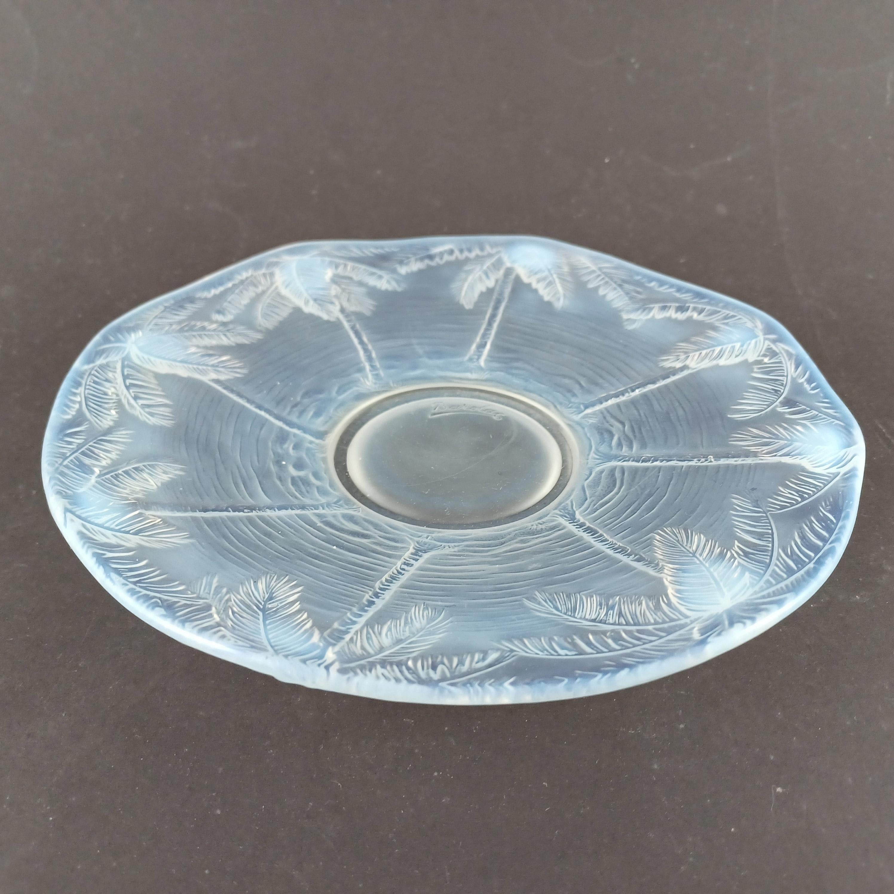 MARCADO Barolac Art Decó Opalina / Opalescente Plato de Cristal Palmeras Vidrio en venta