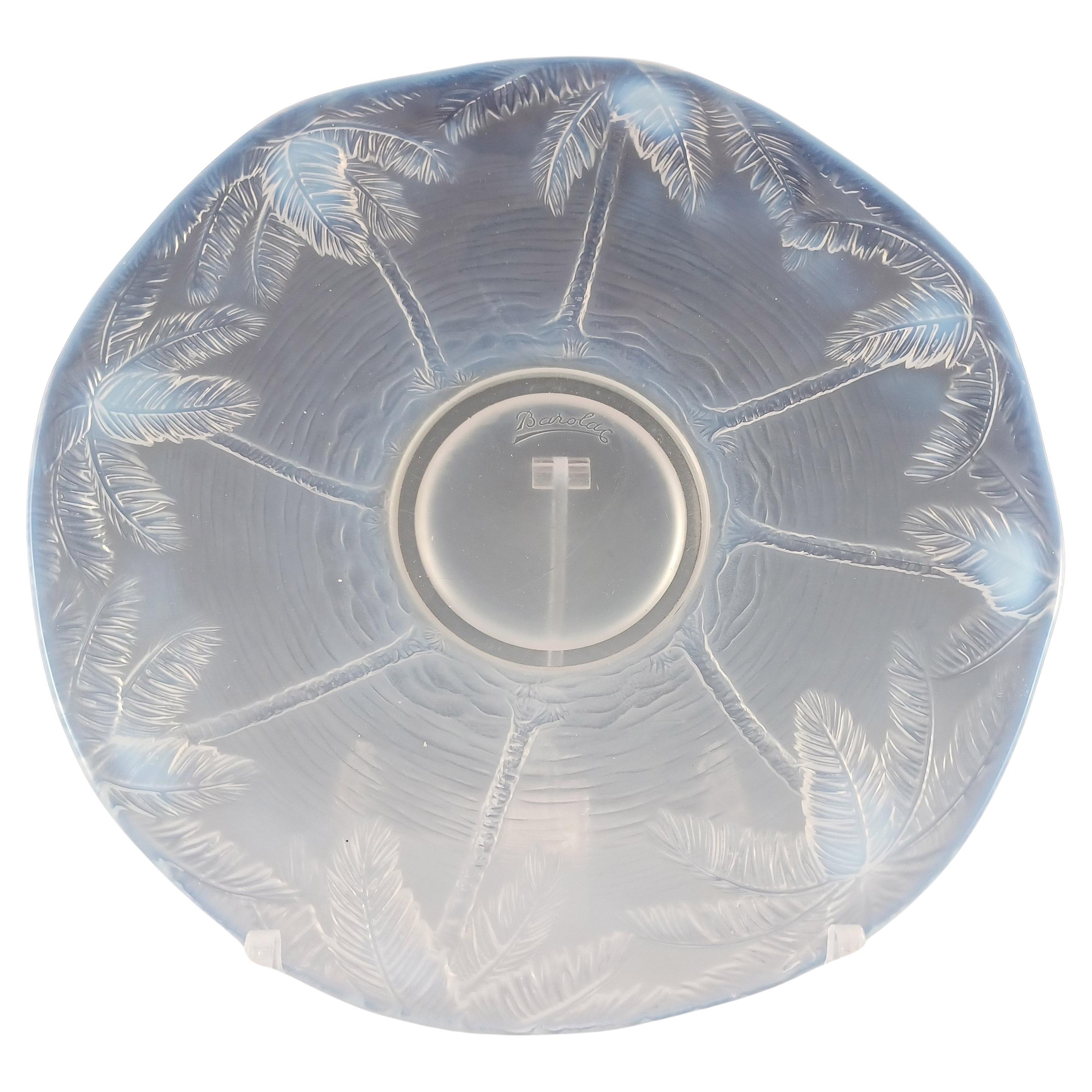 MARCADO Barolac Art Decó Opalina / Opalescente Plato de Cristal Palmeras
