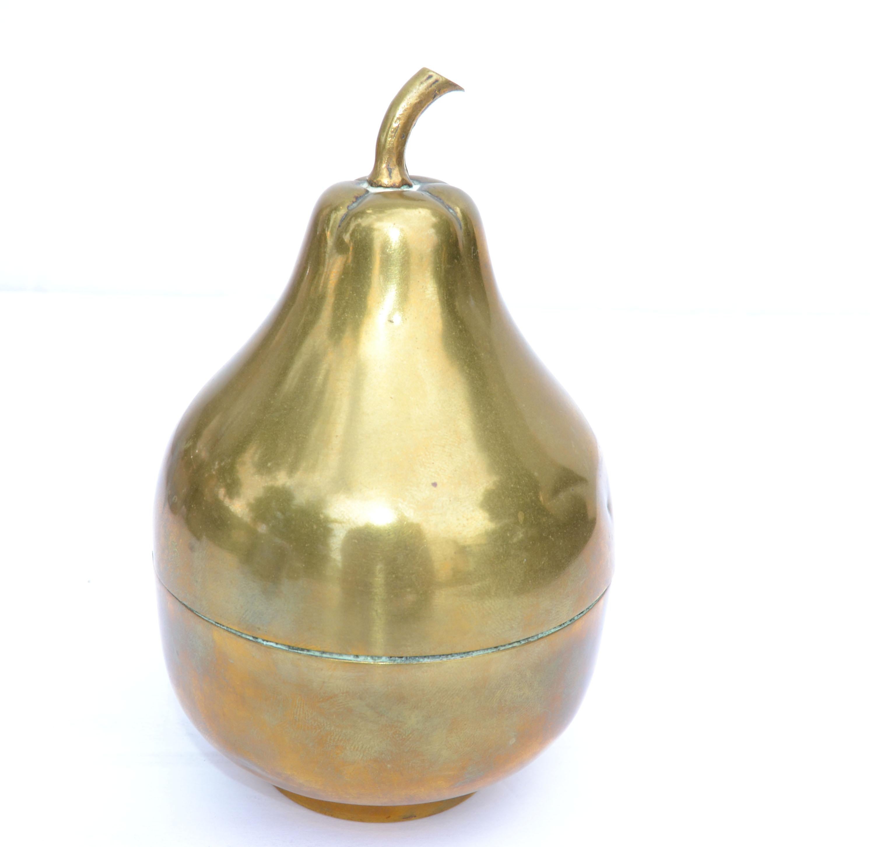 Mid-20th Century Marked Brass & Silver Plate Pear Ice Bucket, Ice Cube Box, Fruit Sculpture, 1930 For Sale