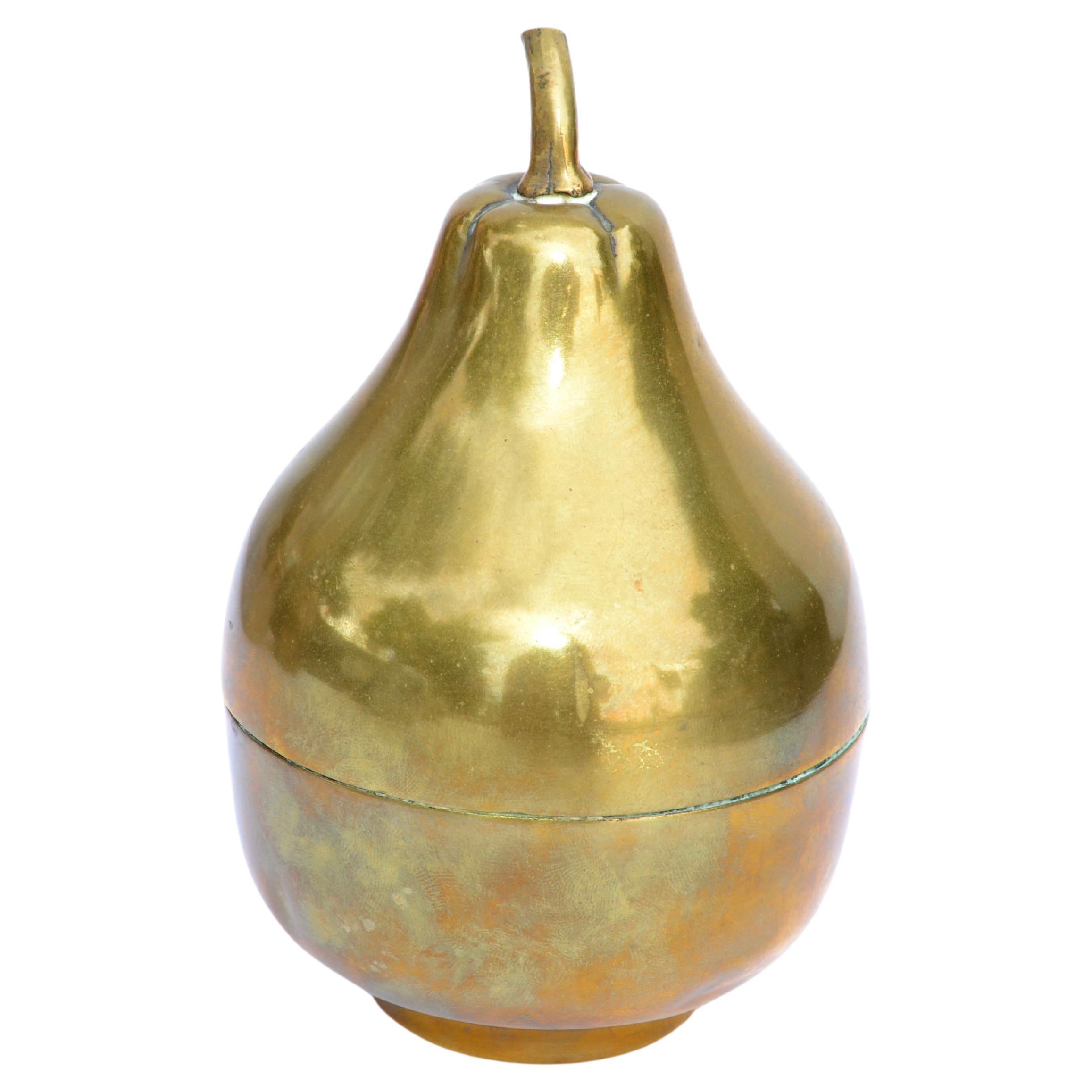 Marked Brass & Silver Plate Pear Ice Bucket, Ice Cube Box, Fruit Sculpture, 1930 For Sale