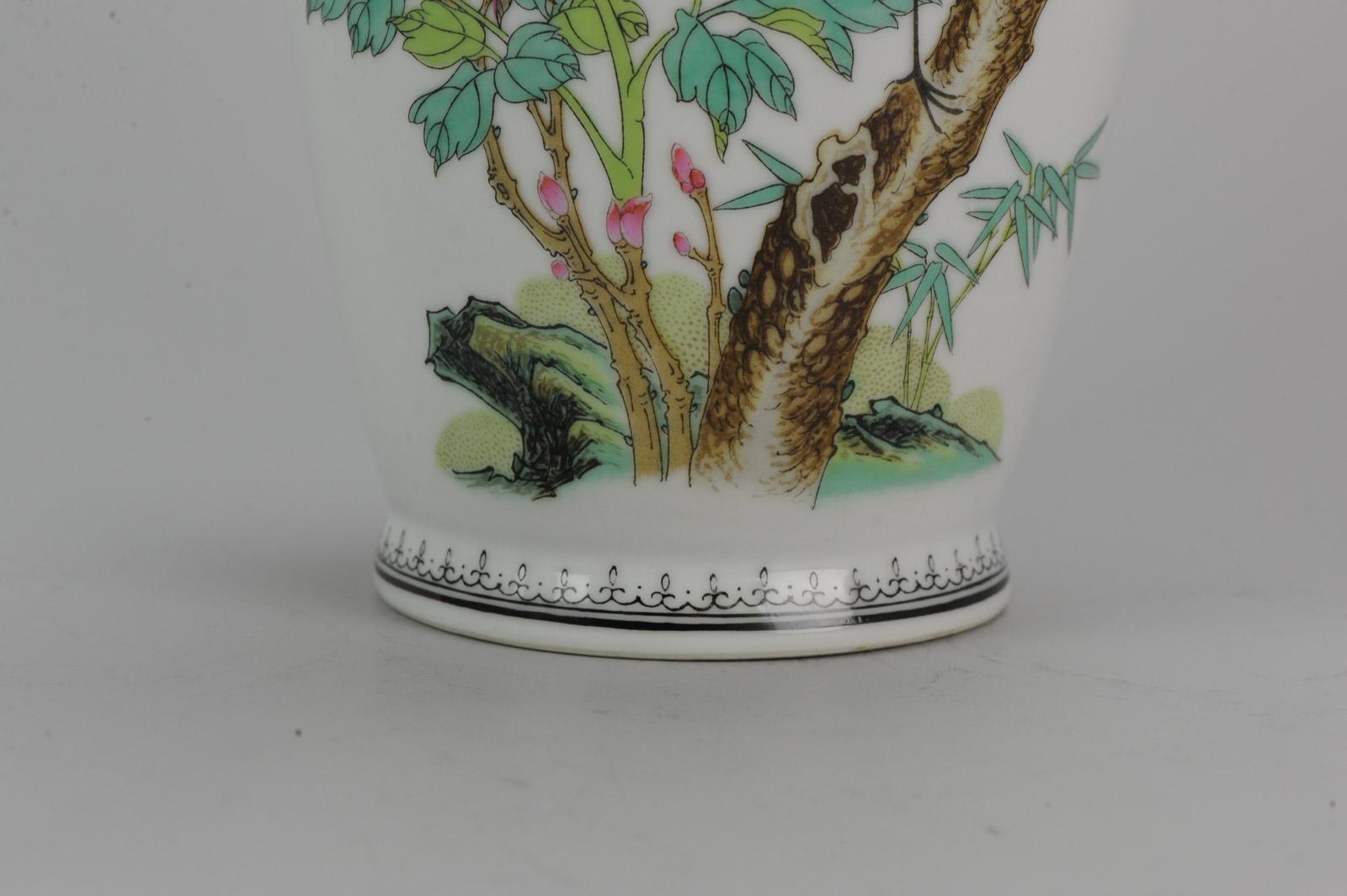 Marked Chinese porcelain 1960s-1970s ProC Vase Crane Birds in Garden Calligraphy 4