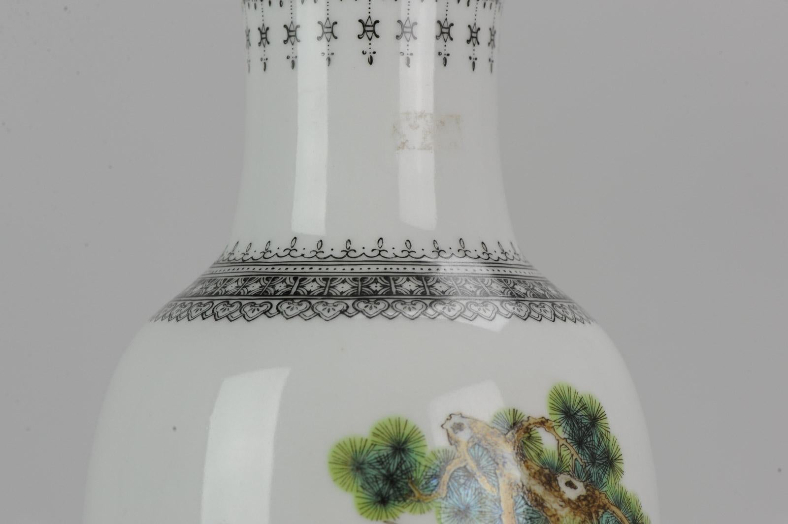 Marked Chinese porcelain 1960s-1970s ProC Vase Crane Birds in Garden Calligraphy 6