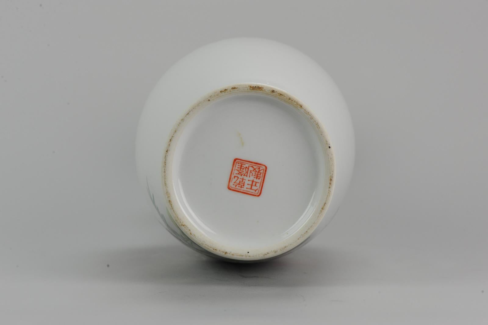 Marked Chinese porcelain 1960s-1970s ProC Vase Crane Birds in Garden Calligraphy 8