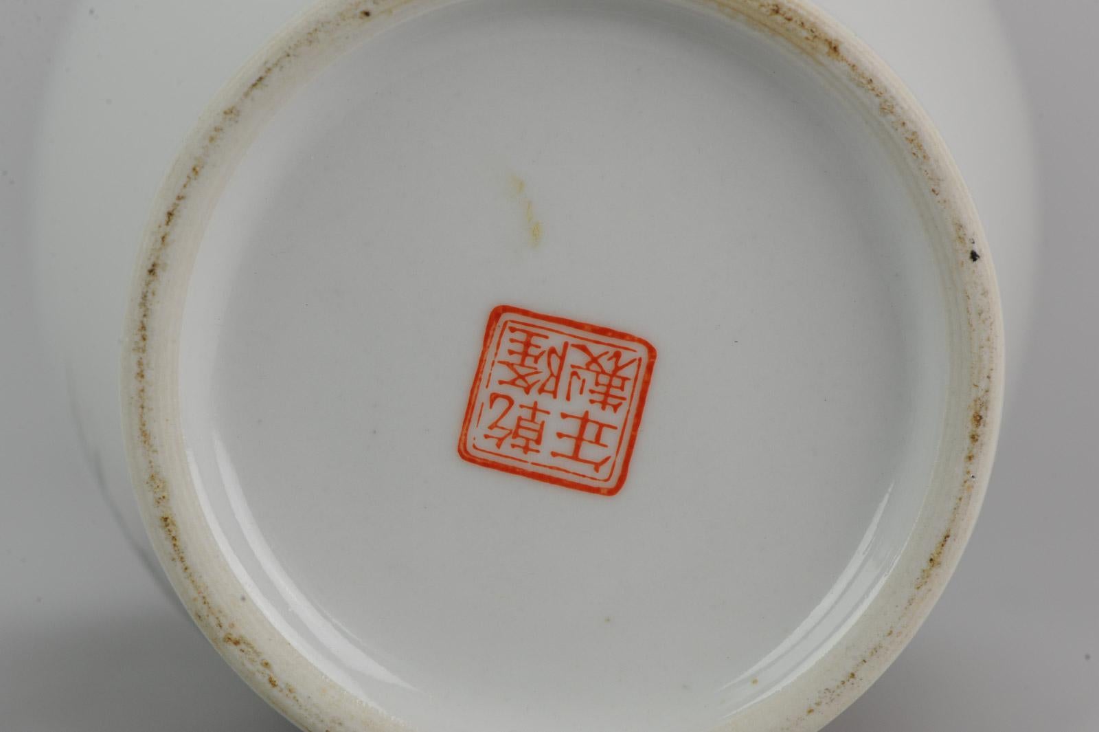 Marked Chinese porcelain 1960s-1970s ProC Vase Crane Birds in Garden Calligraphy 9