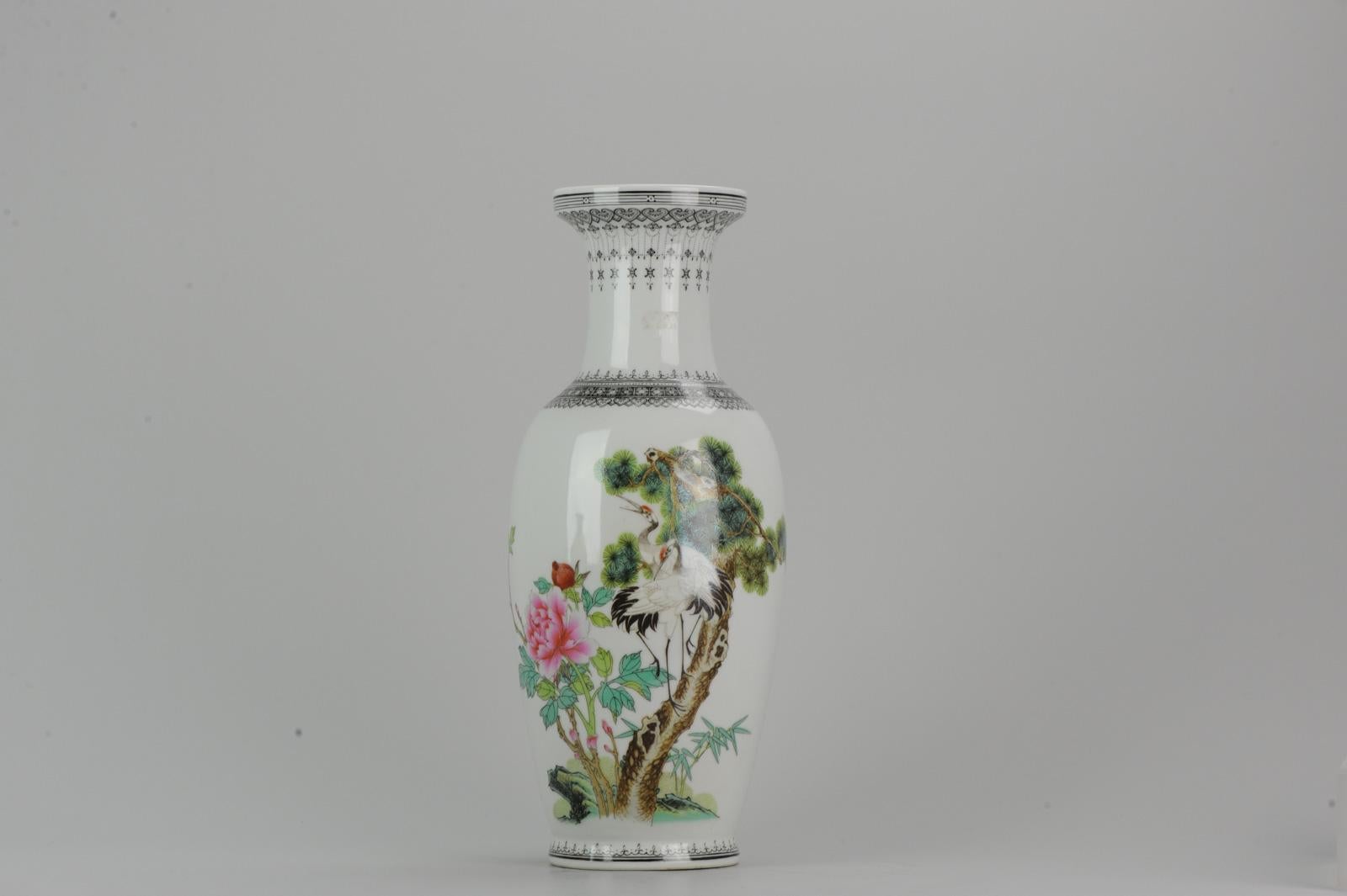 Porcelain Marked Chinese porcelain 1960s-1970s ProC Vase Crane Birds in Garden Calligraphy