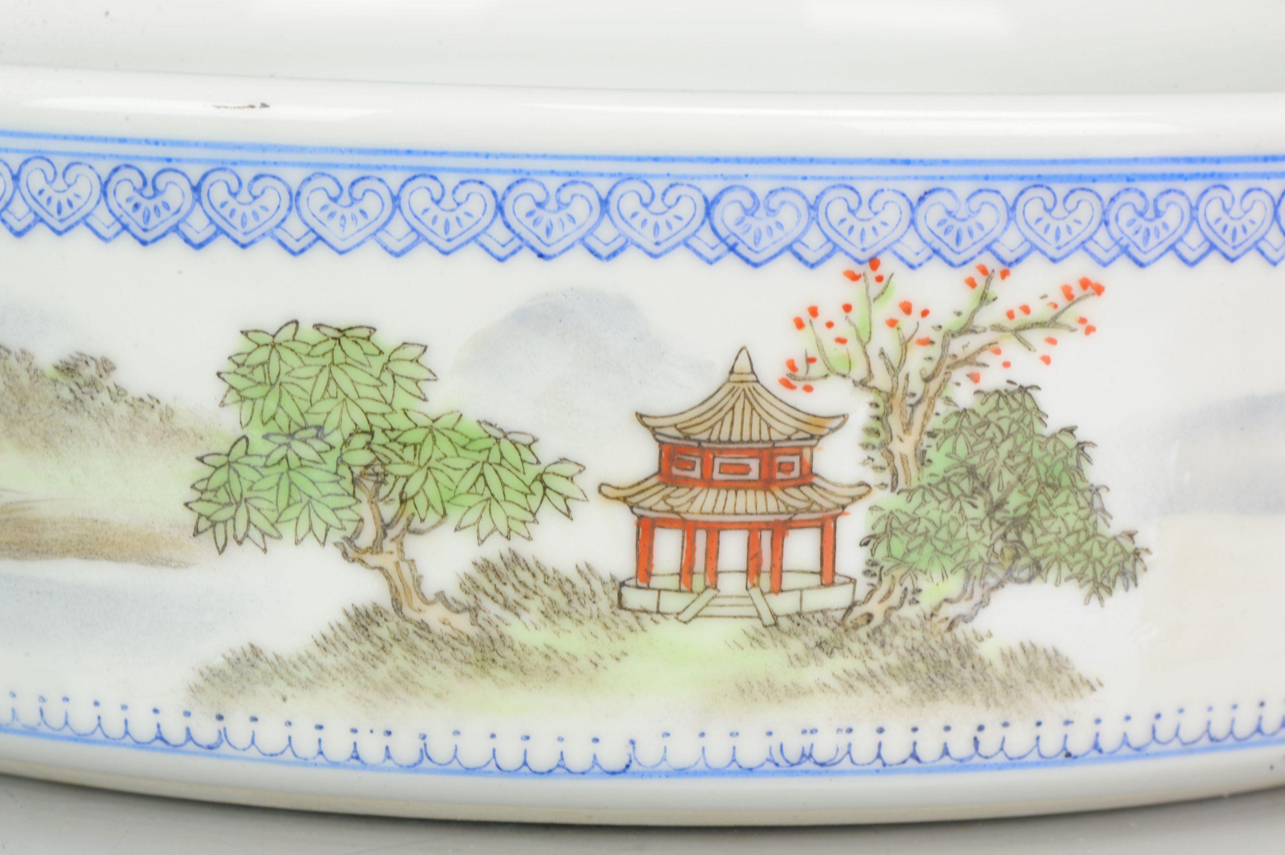 Marked Chinese Porcelain 1970s-1980s ProC Brush Washer Marked Landscape For Sale 7