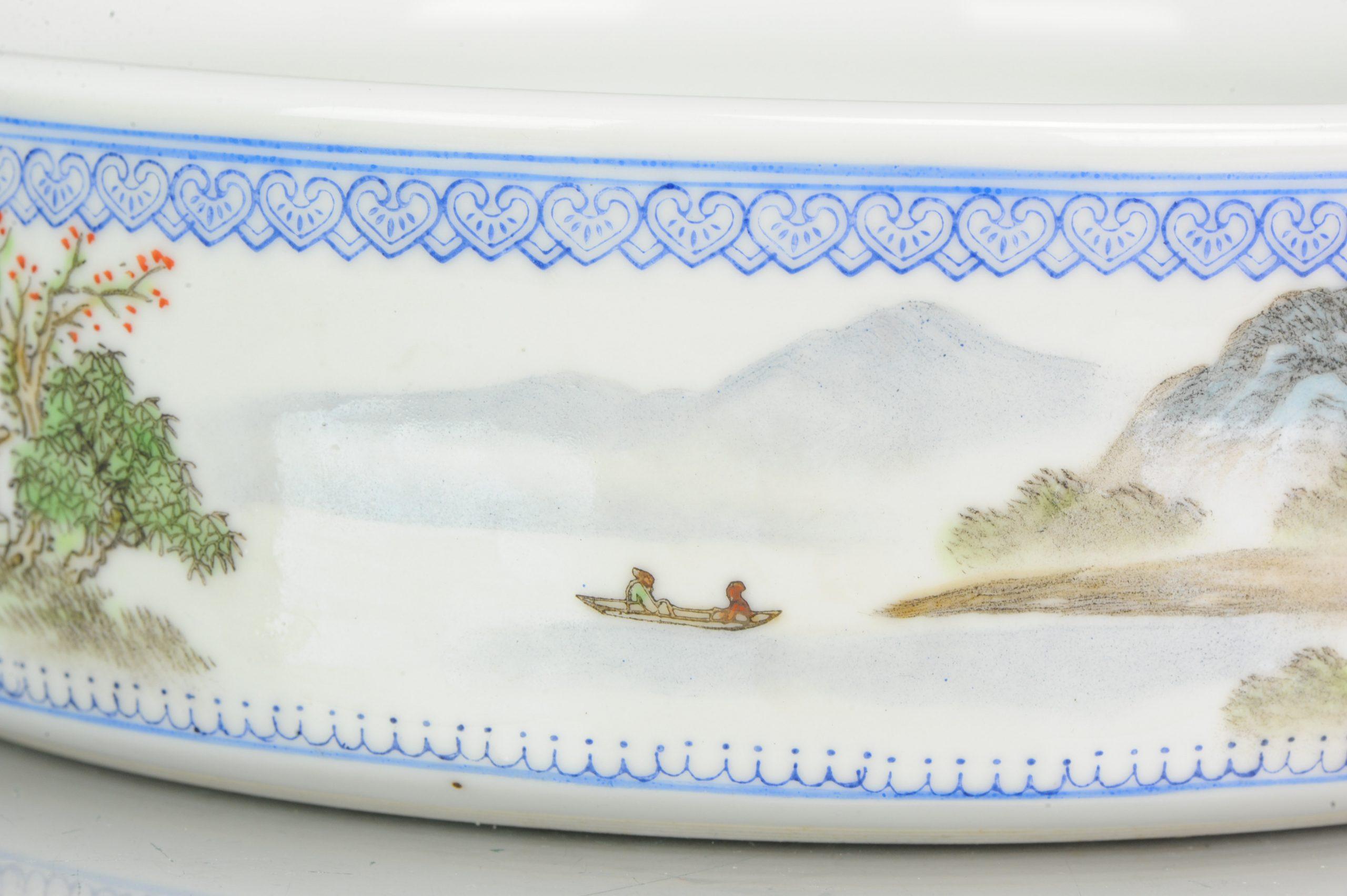 Porcelana china marcada Década de 1970-1980 ProC Arandela de cepillo Marcada Paisaje 7