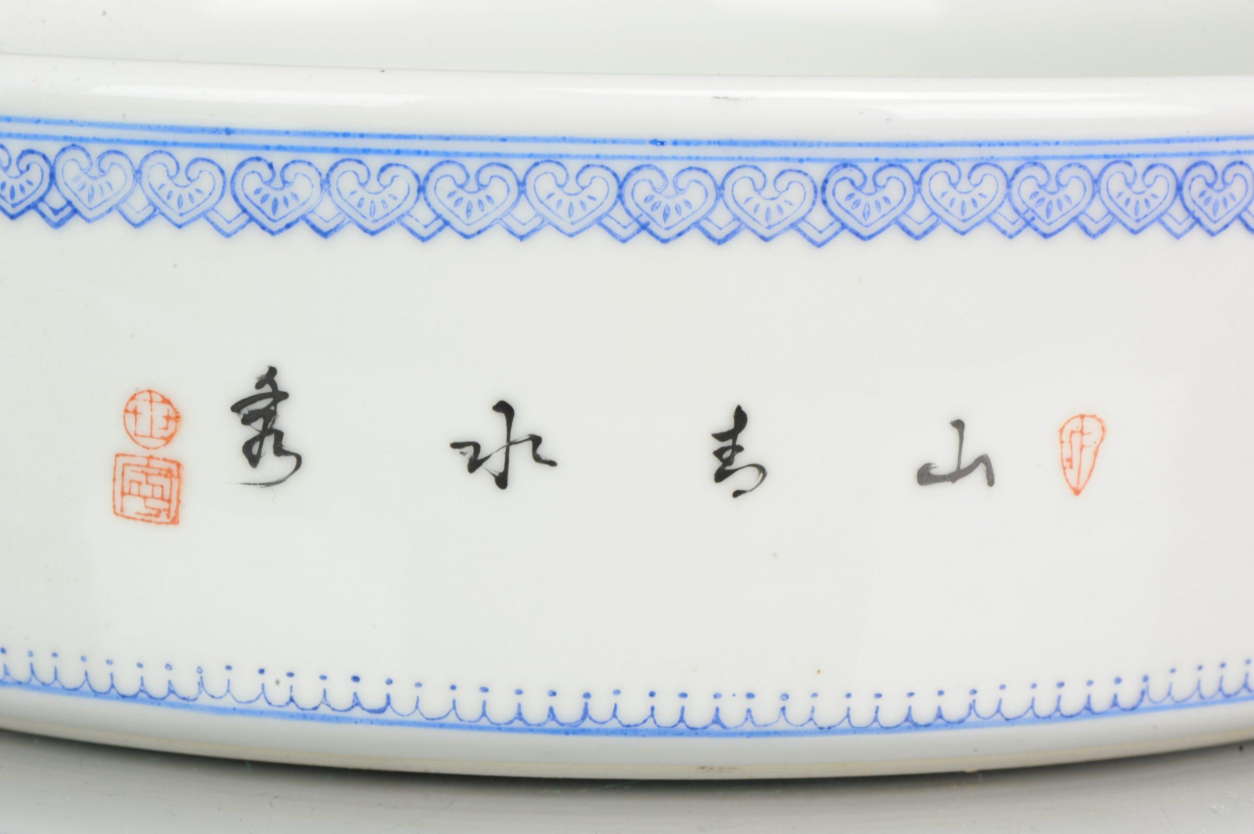 Marked Chinese Porcelain 1970s-1980s ProC Brush Washer Marked Landscape For Sale 9