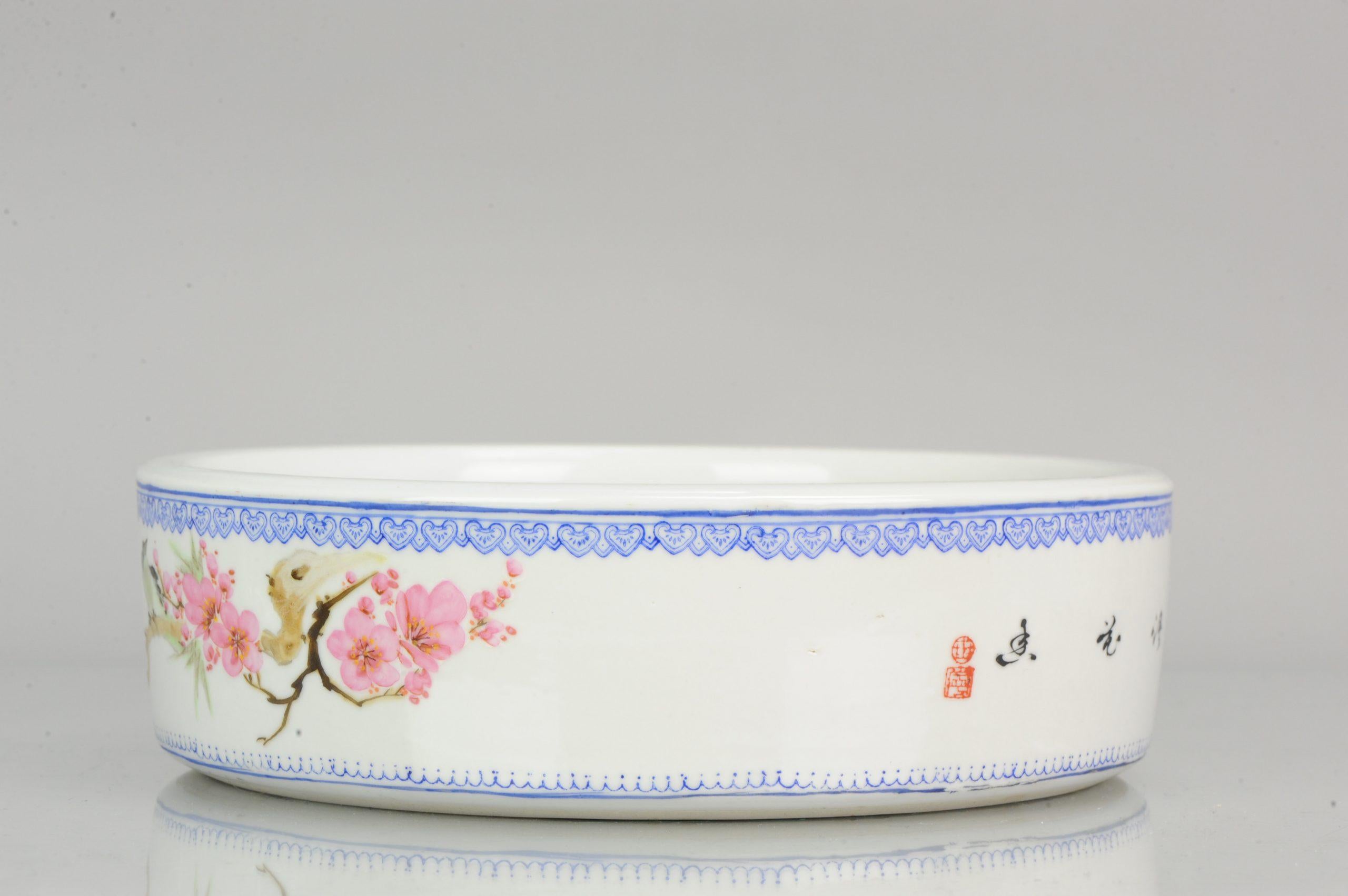 Marked Chinese Porcelain 1970s-1980s ProC Brush Washer Marked Landscape In Excellent Condition For Sale In Amsterdam, Noord Holland