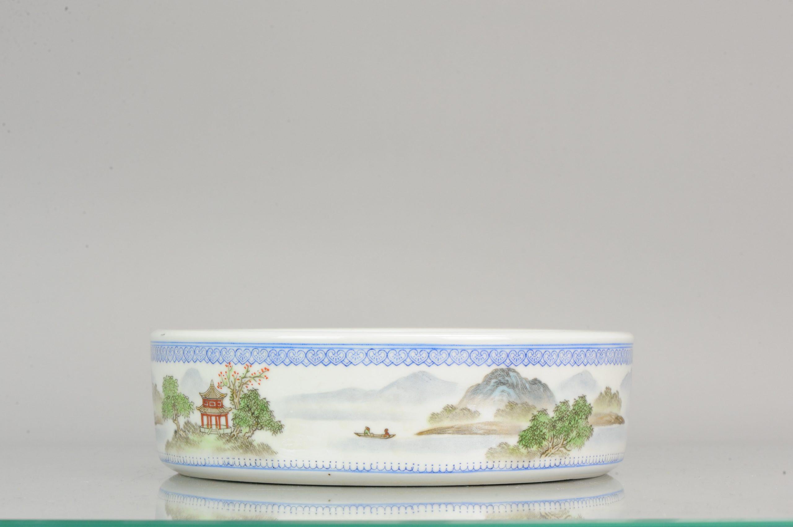 Marked Chinese Porcelain 1970s-1980s ProC Brush Washer Marked Landscape In Excellent Condition For Sale In Amsterdam, Noord Holland