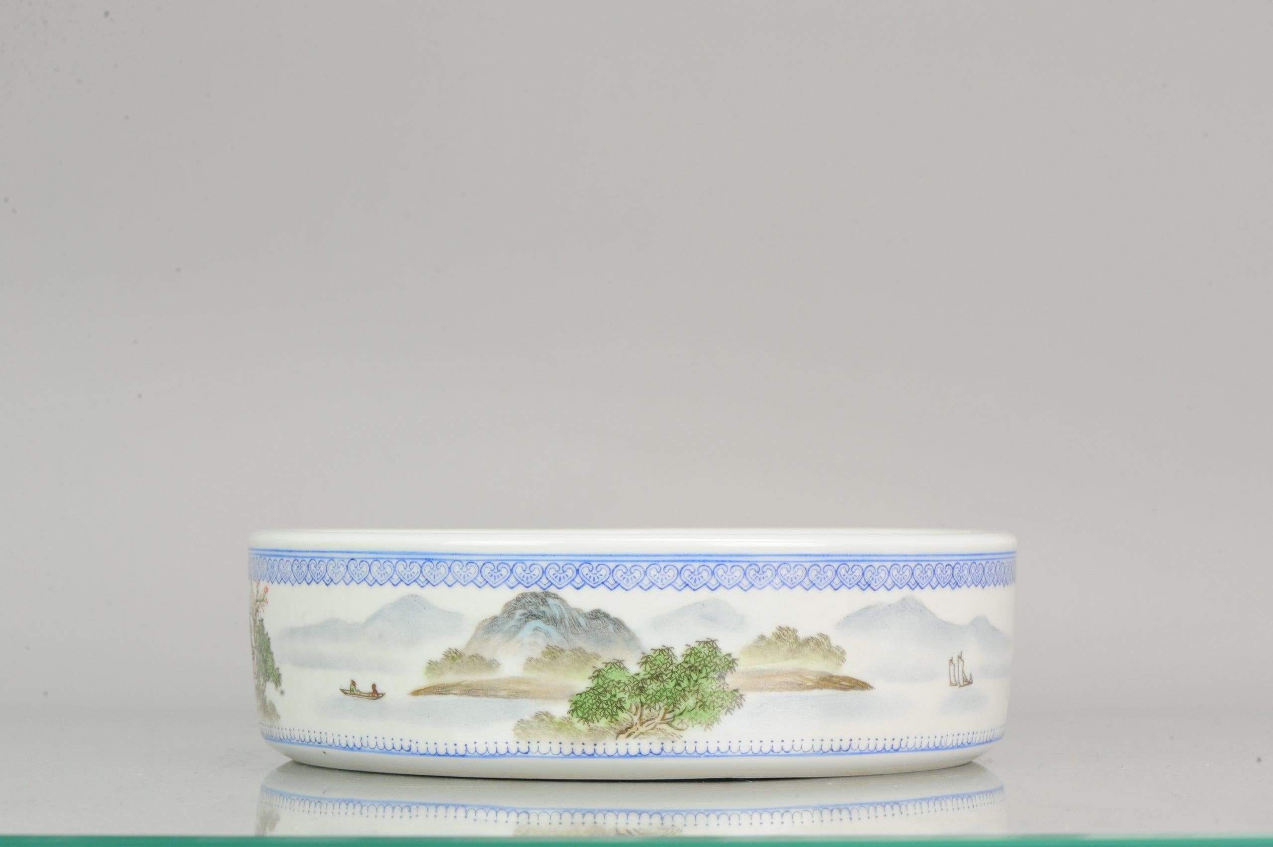 20th Century Marked Chinese Porcelain 1970s-1980s ProC Brush Washer Marked Landscape For Sale