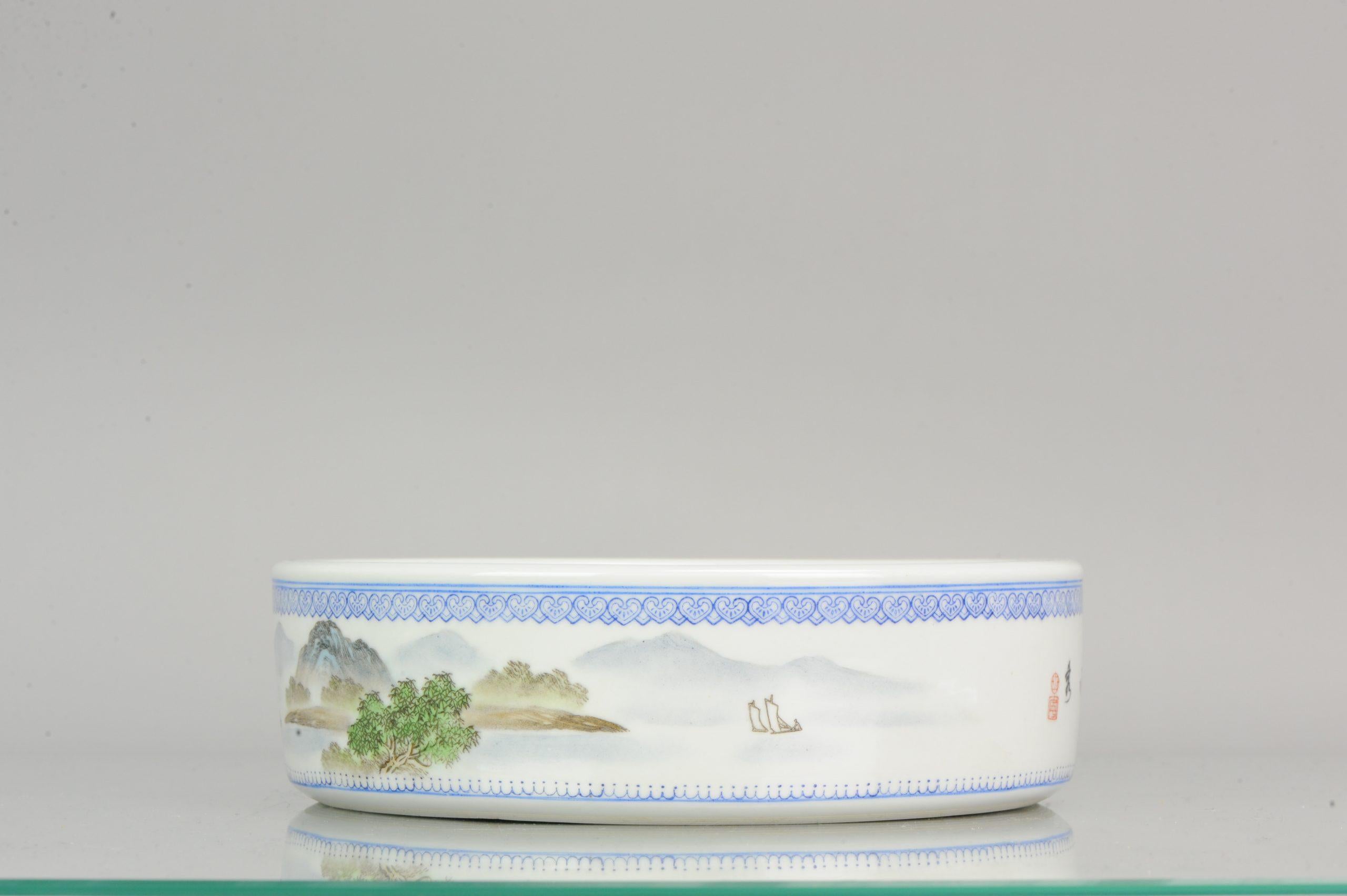 Marked Chinese Porcelain 1970s-1980s ProC Brush Washer Marked Landscape For Sale 1