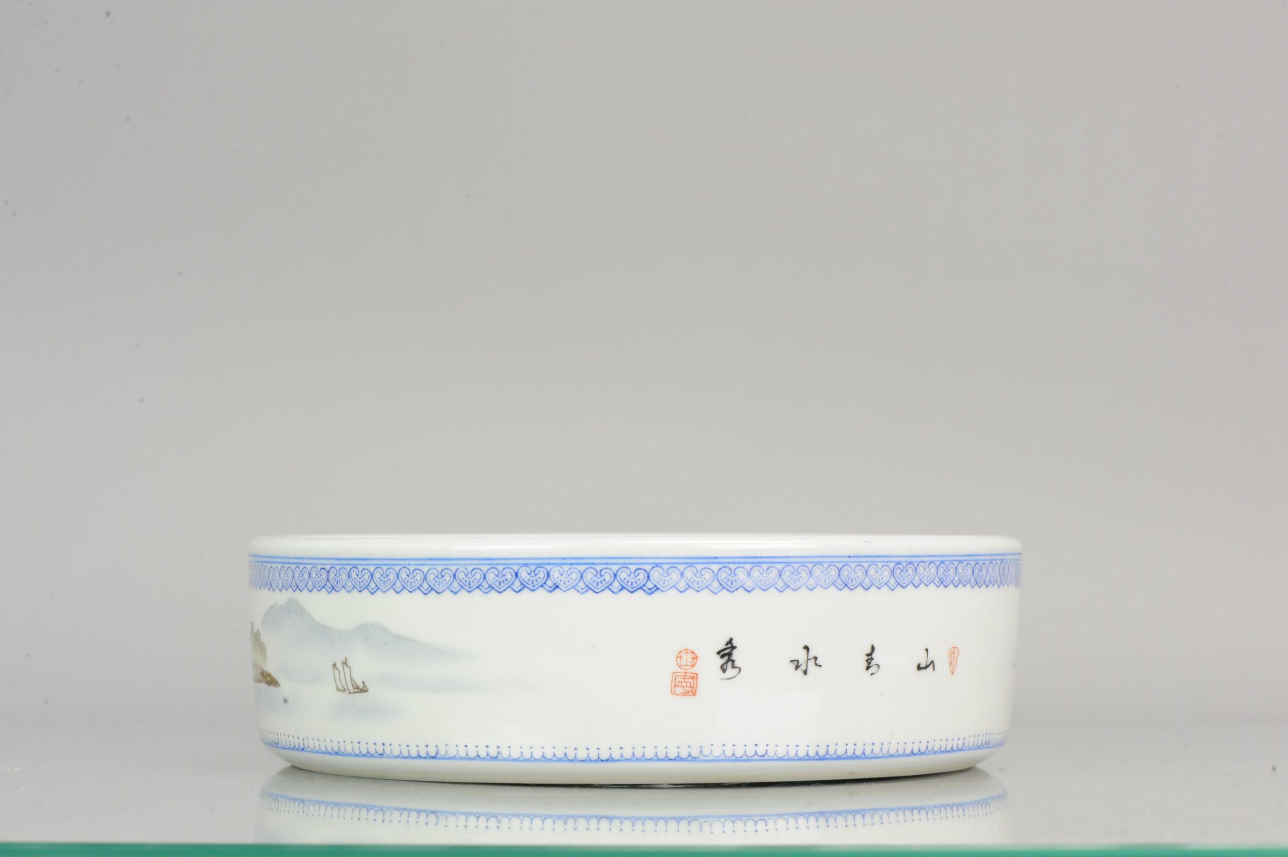 Marked Chinese Porcelain 1970s-1980s ProC Brush Washer Marked Landscape For Sale 2