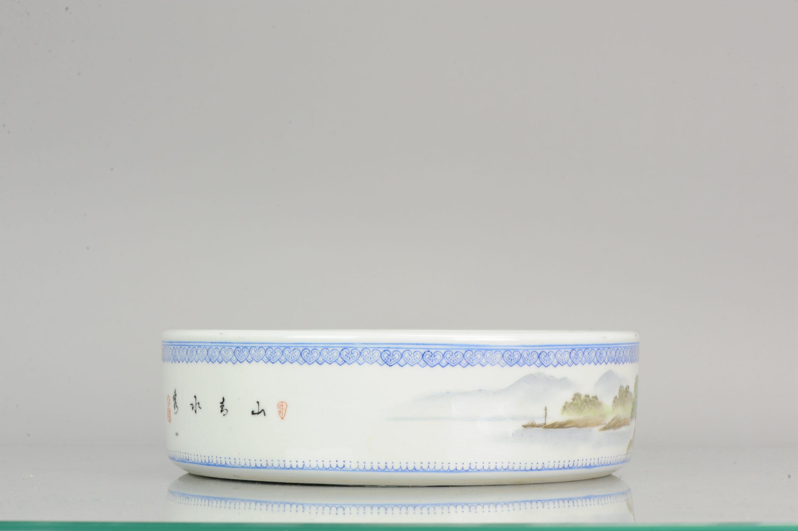 Marked Chinese Porcelain 1970s-1980s ProC Brush Washer Marked Landscape For Sale 4