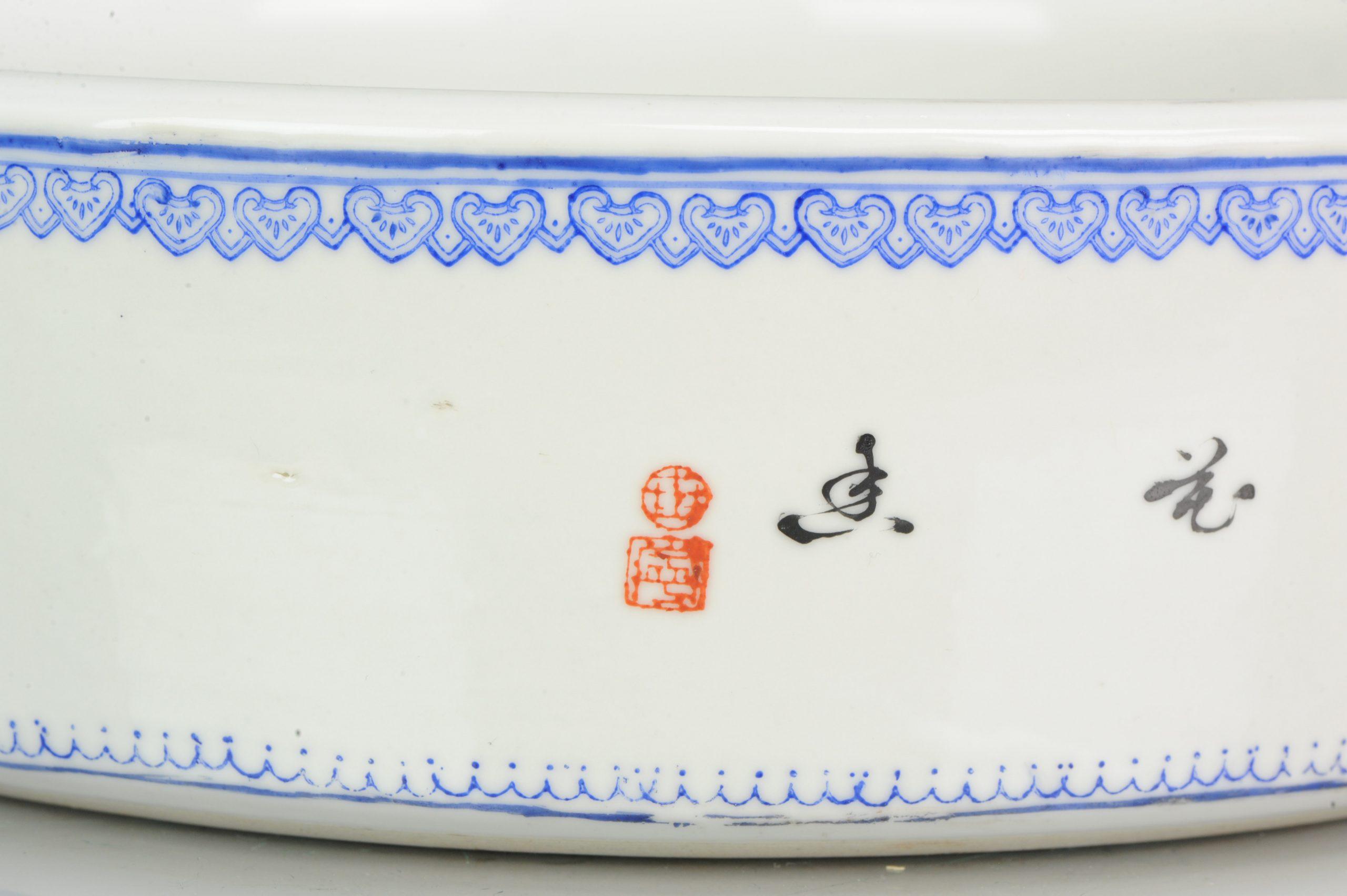 Marked Chinese Porcelain 1970s-1980s ProC Brush Washer Marked Landscape For Sale 5