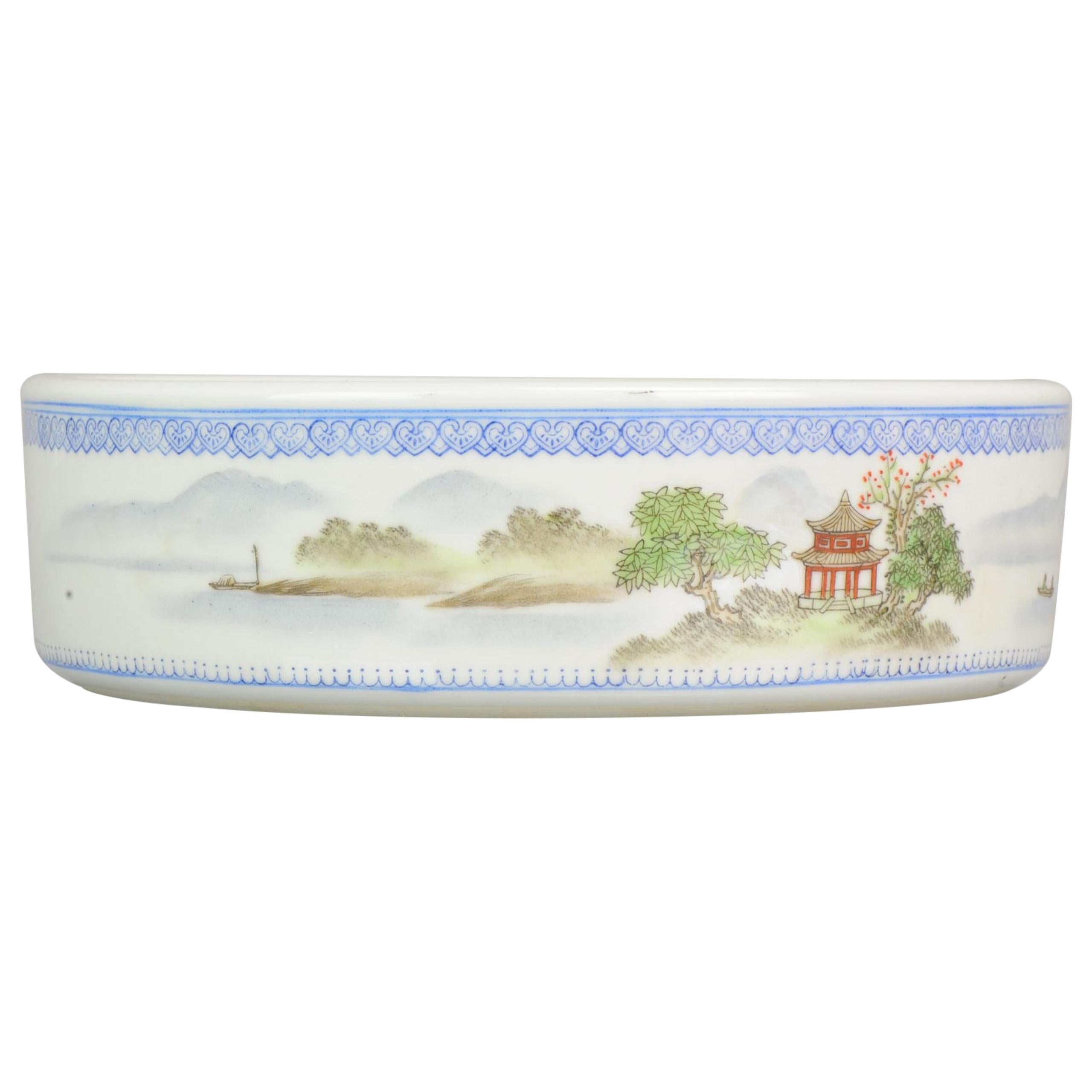 Marked Chinese Porcelain 1970s-1980s ProC Brush Washer Marked Landscape For Sale