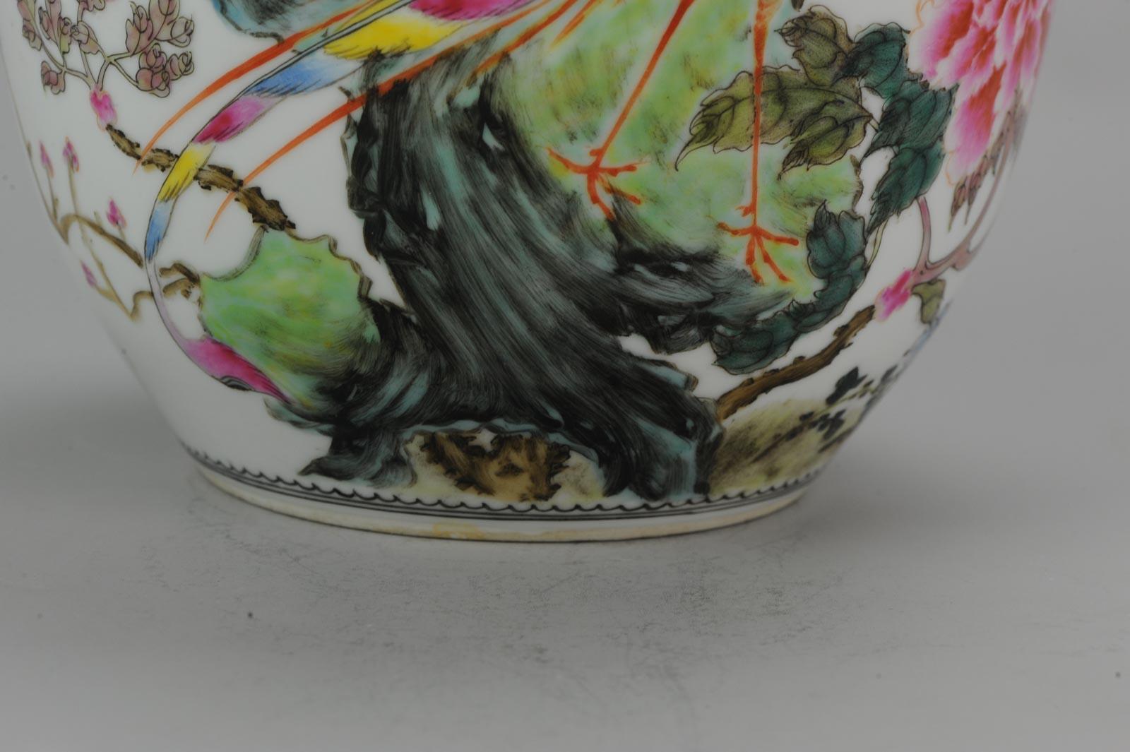Marked Chinese Porcelain Jar  1930s-1960s Proc Vase Fenghuang Calligraphy For Sale 7